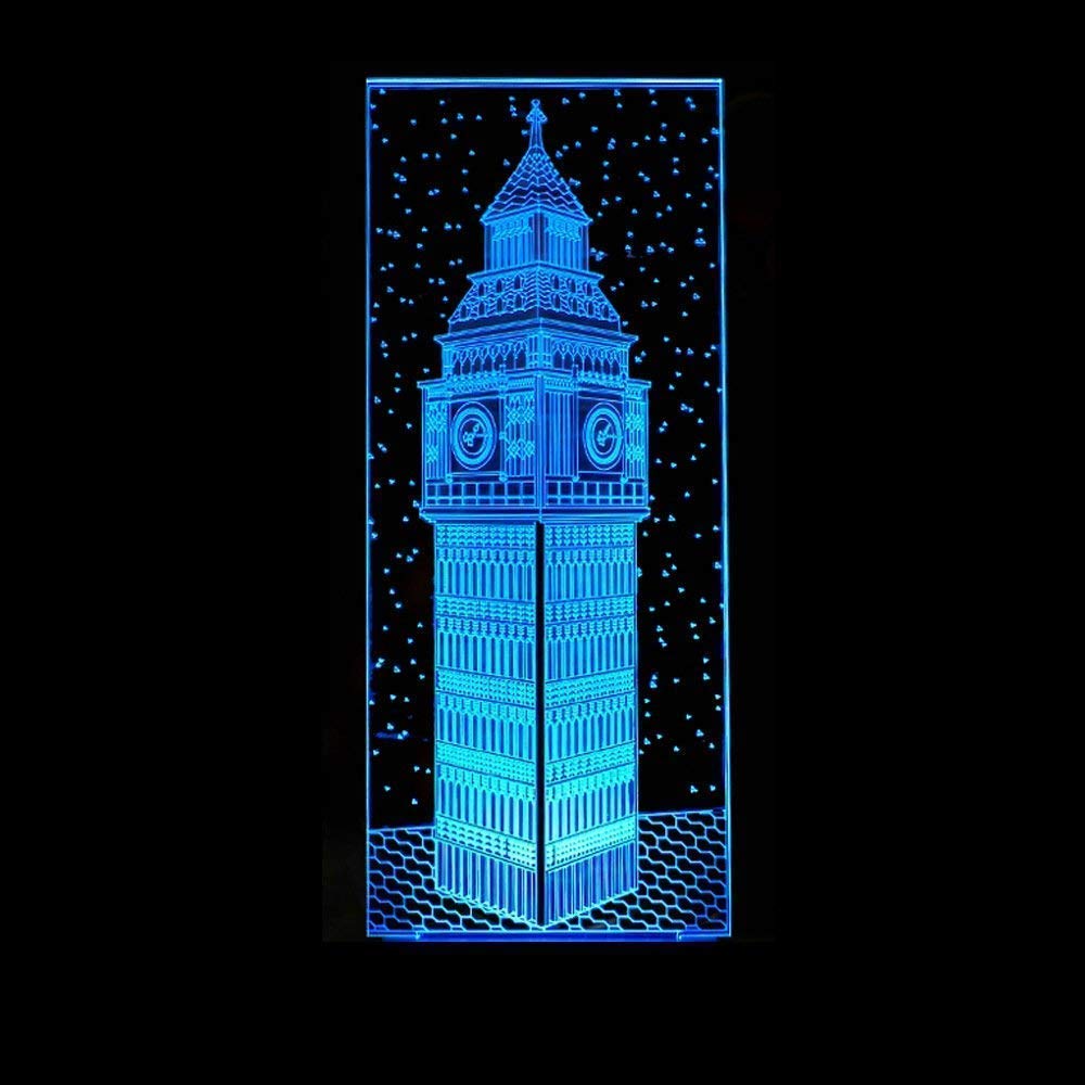 3D Big Ben Night Light - 7 Color Changing LED Touch Lamp with USB Power - Romantic Illusion Table Decor for Valentine's Day, Bedroom, Nursery & Home Decor