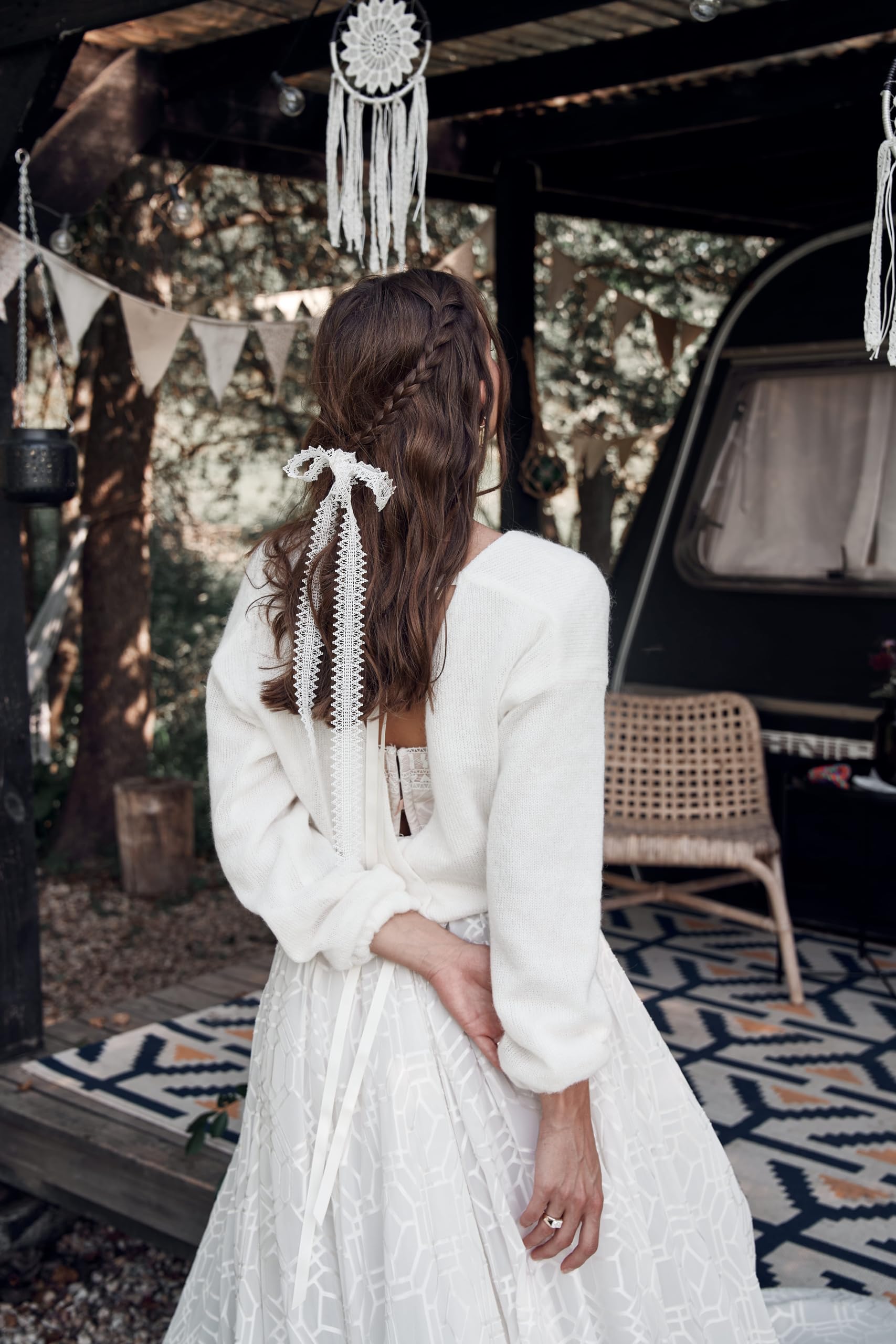 Ivory Knitted Bridal Cardigan Sweater with Ribbon Details - White Wedding Pullover & Shawl for Spring Weddings - Perfect for Bridal Party, Engagement Photos & Romantic Ceremonies (Size XL)