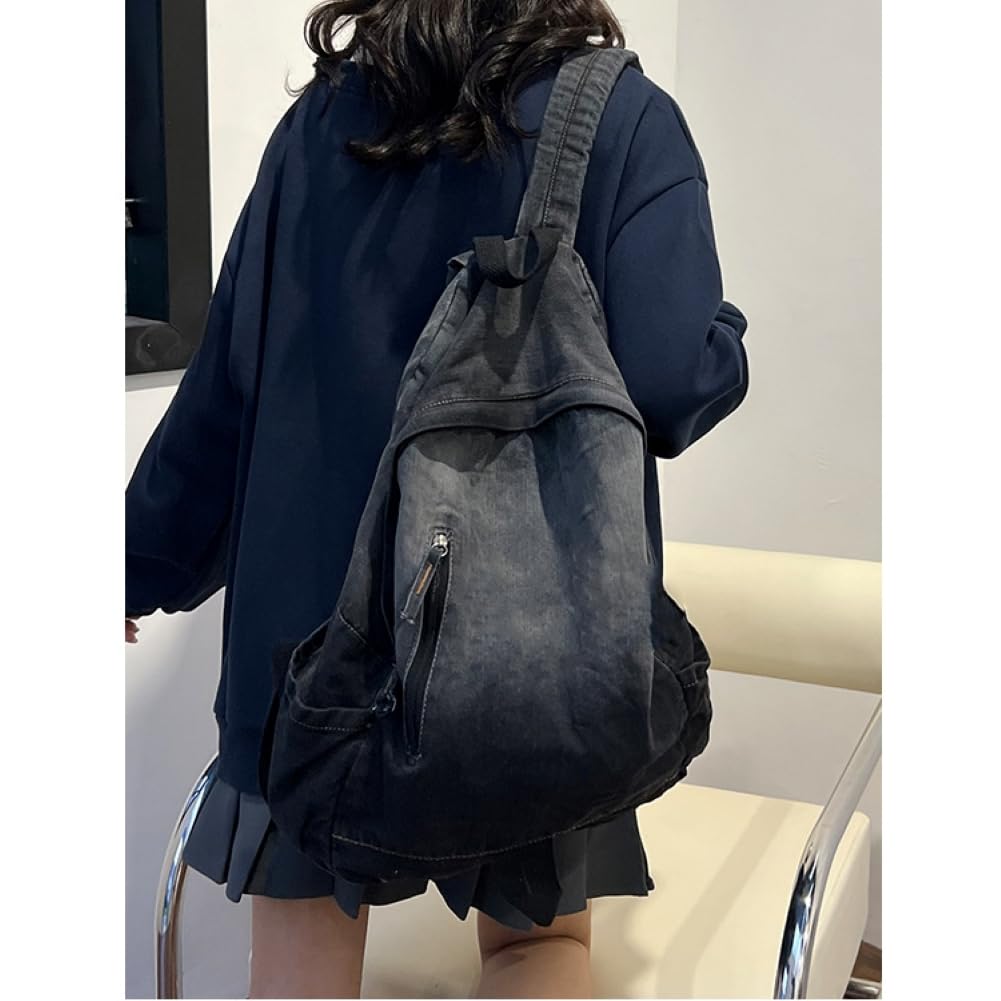 Stylish Black Denim Backpack for Women - Large Capacity Travel Backpack with Multiple Pockets | Perfect for College, Commuting & Weekend Getaways
