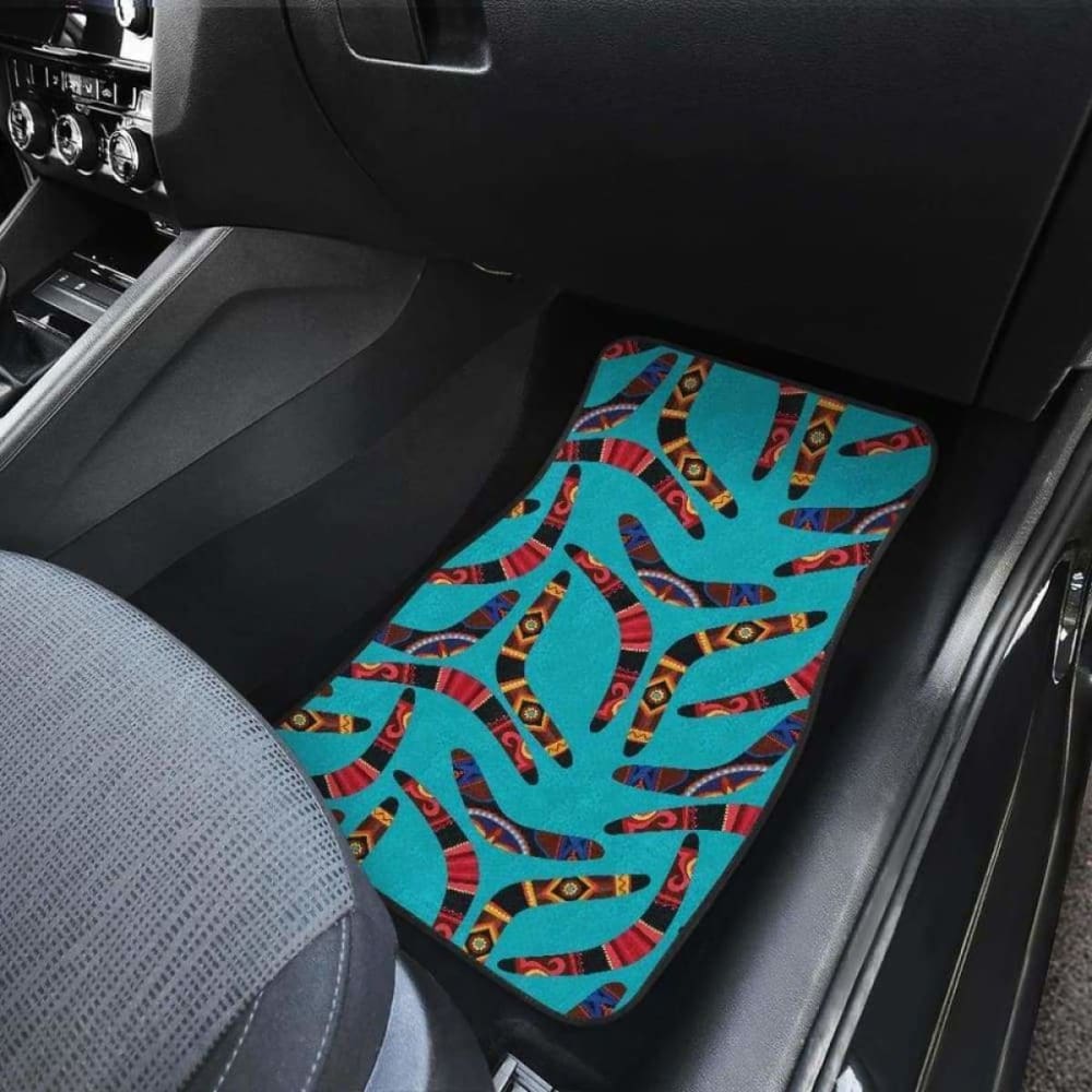 Authentic Boomerang Australian Aboriginal Car Mats - Blue Background Front & Back Design - Perfect for Jeep, SUV, and Truck Floor Protection - 174914