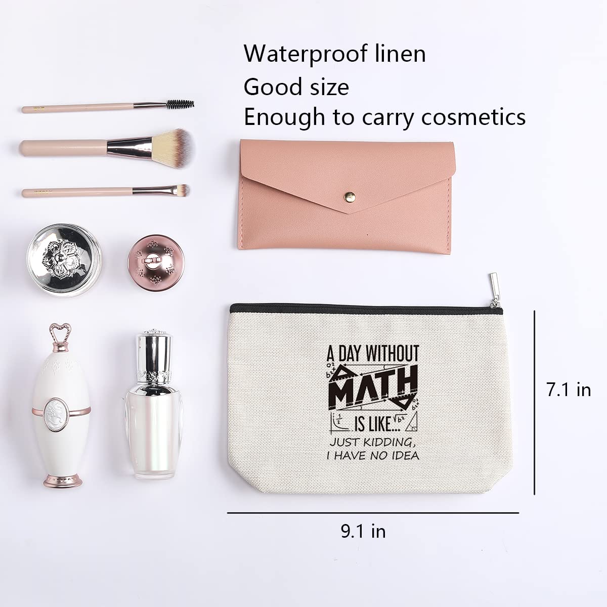Funny Math Teacher Gift - Beige Makeup Organizer Pouch with Zipper for Women, Math Lovers & Geeks | Perfect Teacher Appreciation Gift, Toiletry Bag & Daily Use Cosmetic Case | Great for School, Work & Travel