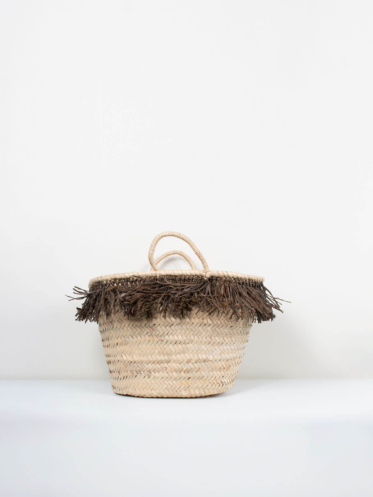 Natural Raffia Tassel Basket with Moss - Handwoven Boho Storage Bin for Home Decor, Nursery, or Beach Essentials - Perfect for Organizing Blankets, Toys, and Coastal Style Decorations