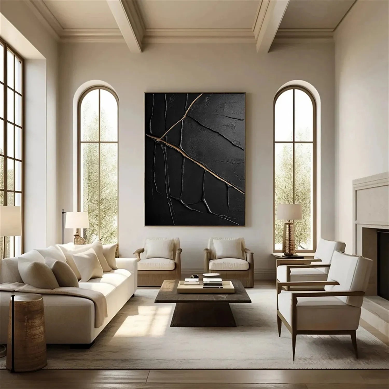 Black Gold Minimalist Textured Wall Art Painting #MZ137 - Modern Abstract Canvas Art for Living Room, Bedroom & Office Decor