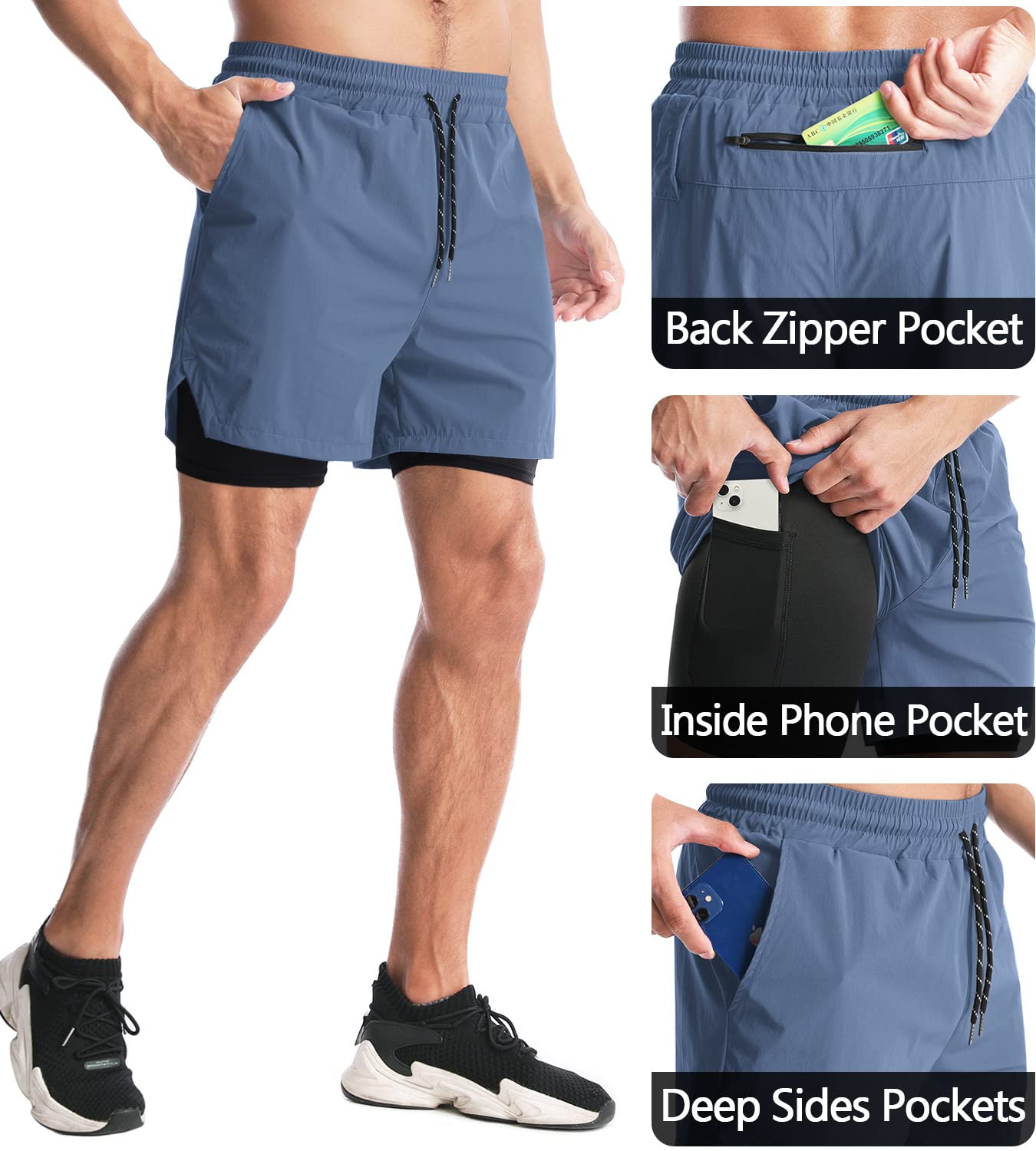 Aolesy Men's 2-in-1 Running Shorts with Pockets - 5