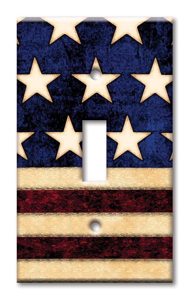 Vintage American Flag Oversized Single Gang Toggle Switch Plate Cover - Decorative Metal Wall Plate for Home & Office - Made in USA | Perfect for Patriotic Home Decor, Bedroom, Living Room & Office Spaces