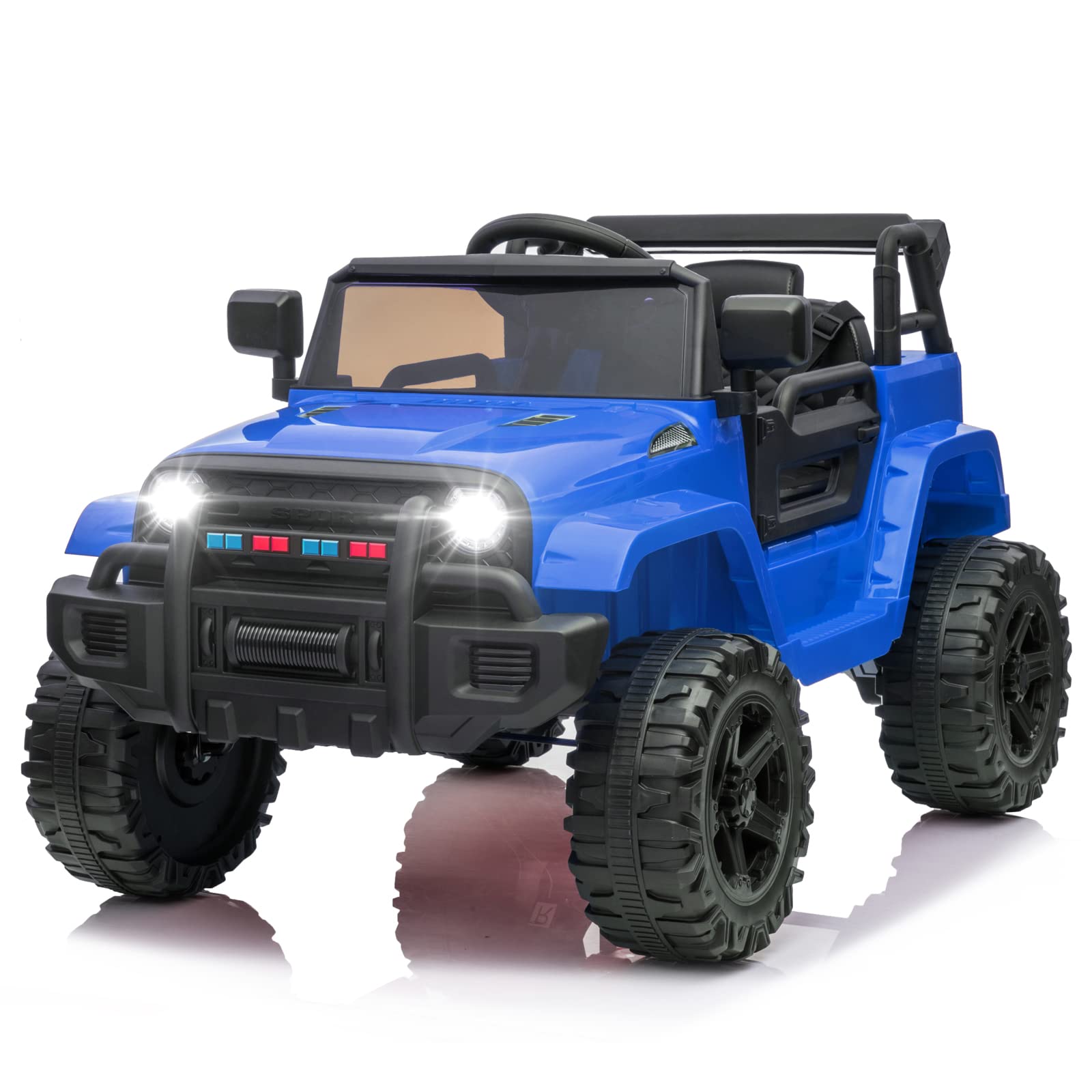 VALUE BOX 12V Kids Electric Ride-On Truck with 2.4G Remote Control - 3 Speed Motorized Vehicle for Ages 3-5, Spring Suspension, LED Lights, Horn & Music Player - Safe with Seat Belts (Blue) - Perfect for Outdoor Play, Birthday Gifts & Preschool Fun