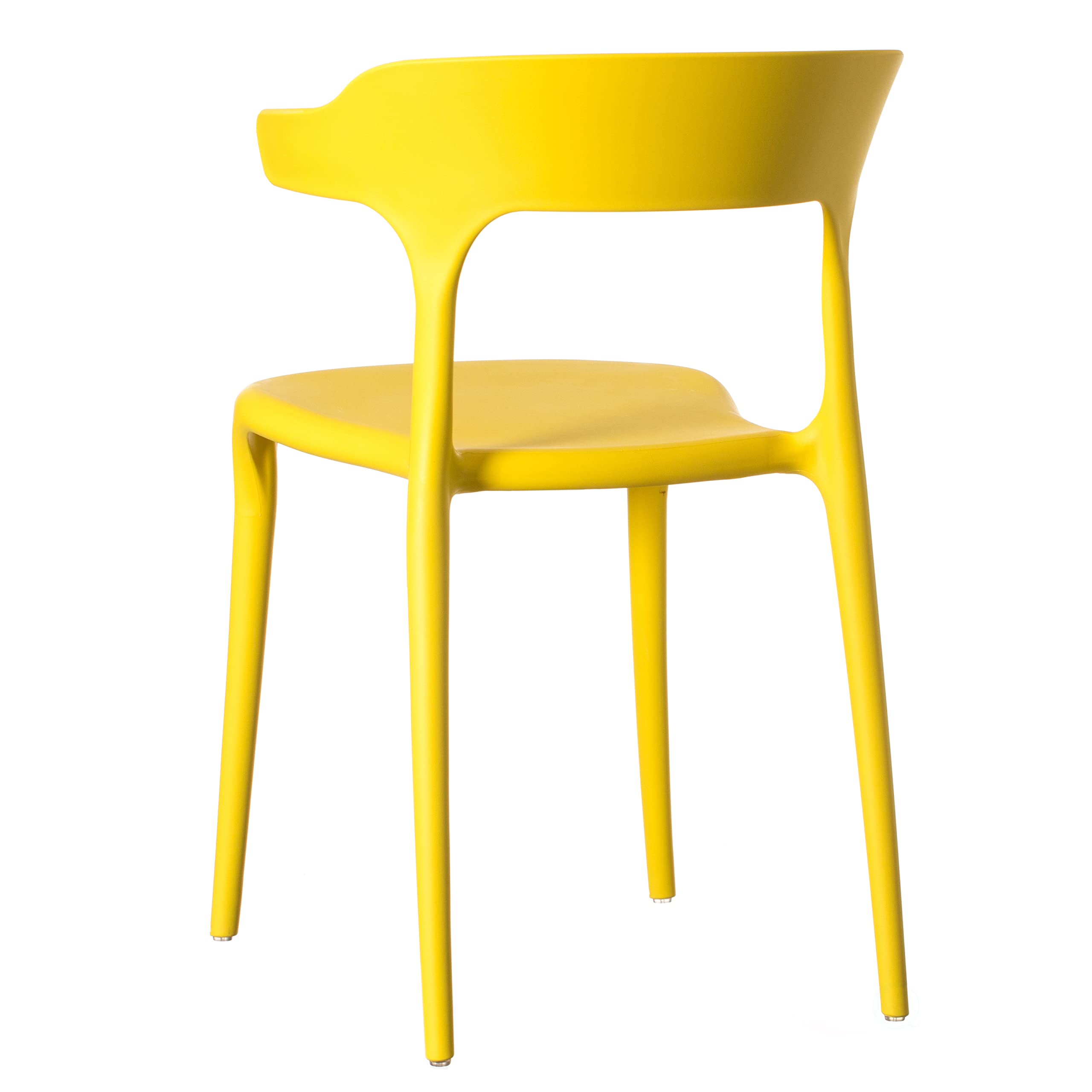 Fabulaxe Modern Plastic Outdoor Dining Chairs - Set of 2 Yellow U-Shaped Back Patio Chairs for Garden, Poolside, and Backyard Dining