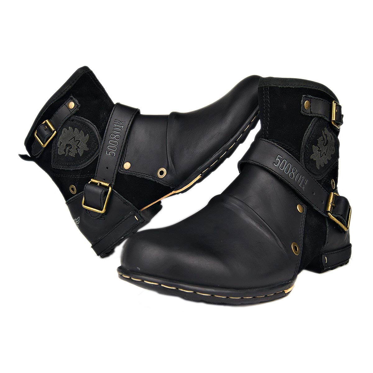 OSSTONE Men's Fashion Leather Chukka Boots - Zipper-Up Moto Boots Casual Shoes OS-5008-1-ABNH | Perfect for Motorcycle Riding, Outdoor Adventures & Street Style