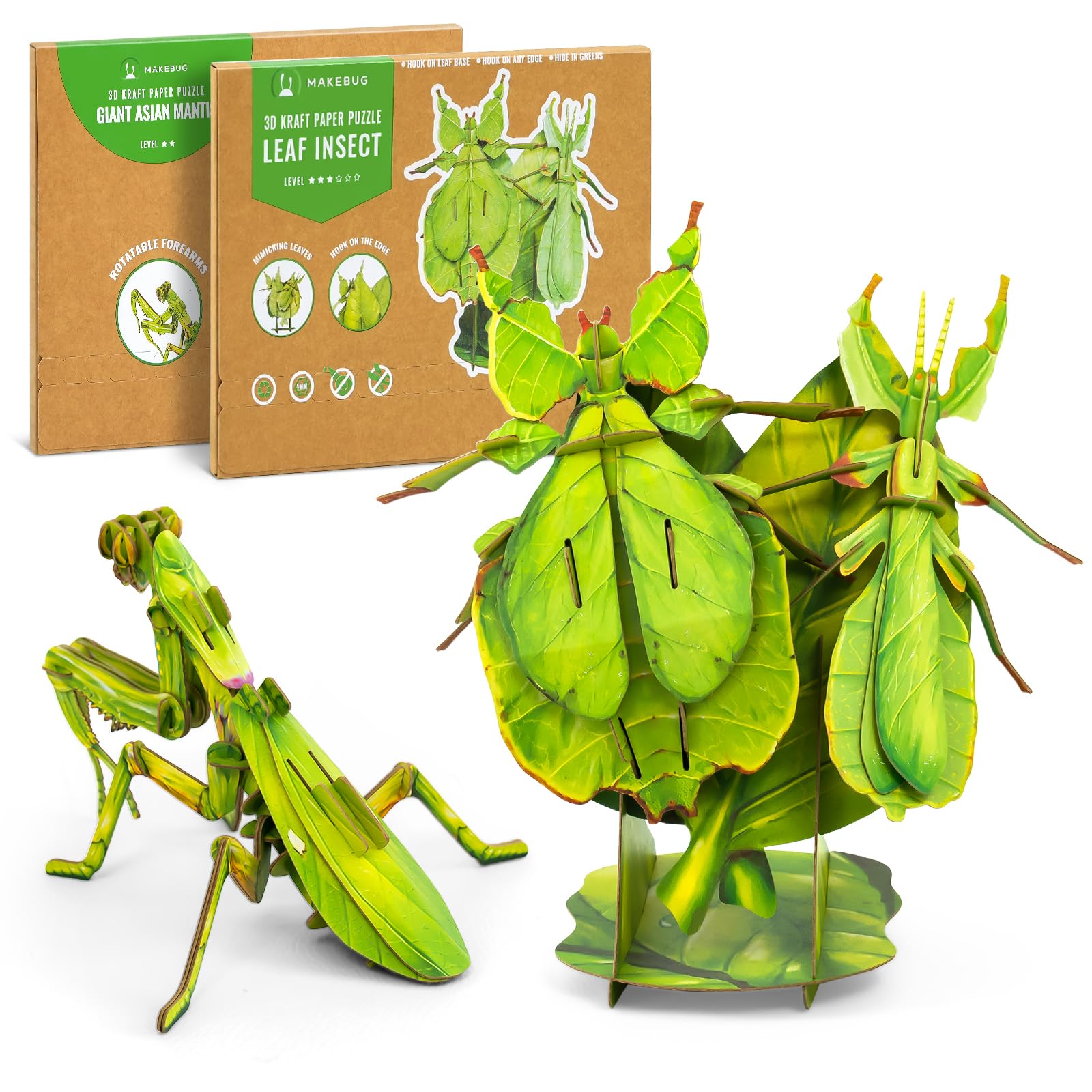 STEM Educational 3D Paper Puzzles for Kids Ages 7+ | Eco-Friendly DIY Construction Toys | Giant Asian Mantis & Phyllium Insect Models | Perfect for Birthday, Christmas Gifts & Homeschool Science Projects | Fun Classroom & Home Learning Activity