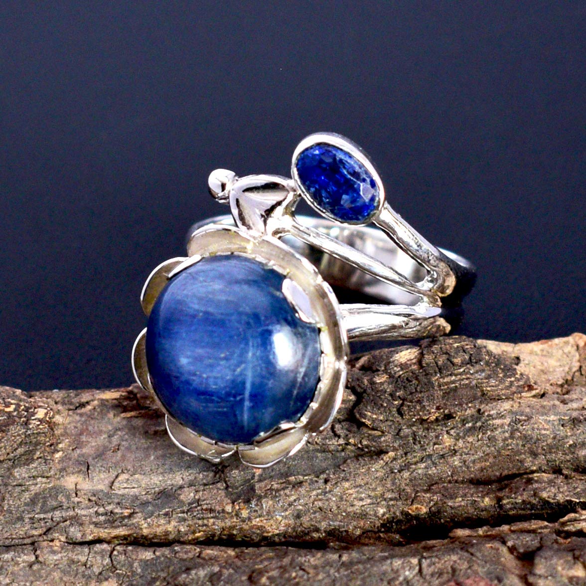 Kyanite & Blue Quartz 925 Sterling Silver Ring - Handmade Jewelry for Women - Elegant Birthday Gift for Her - Perfect for Weddings, Anniversaries & Special Occasions