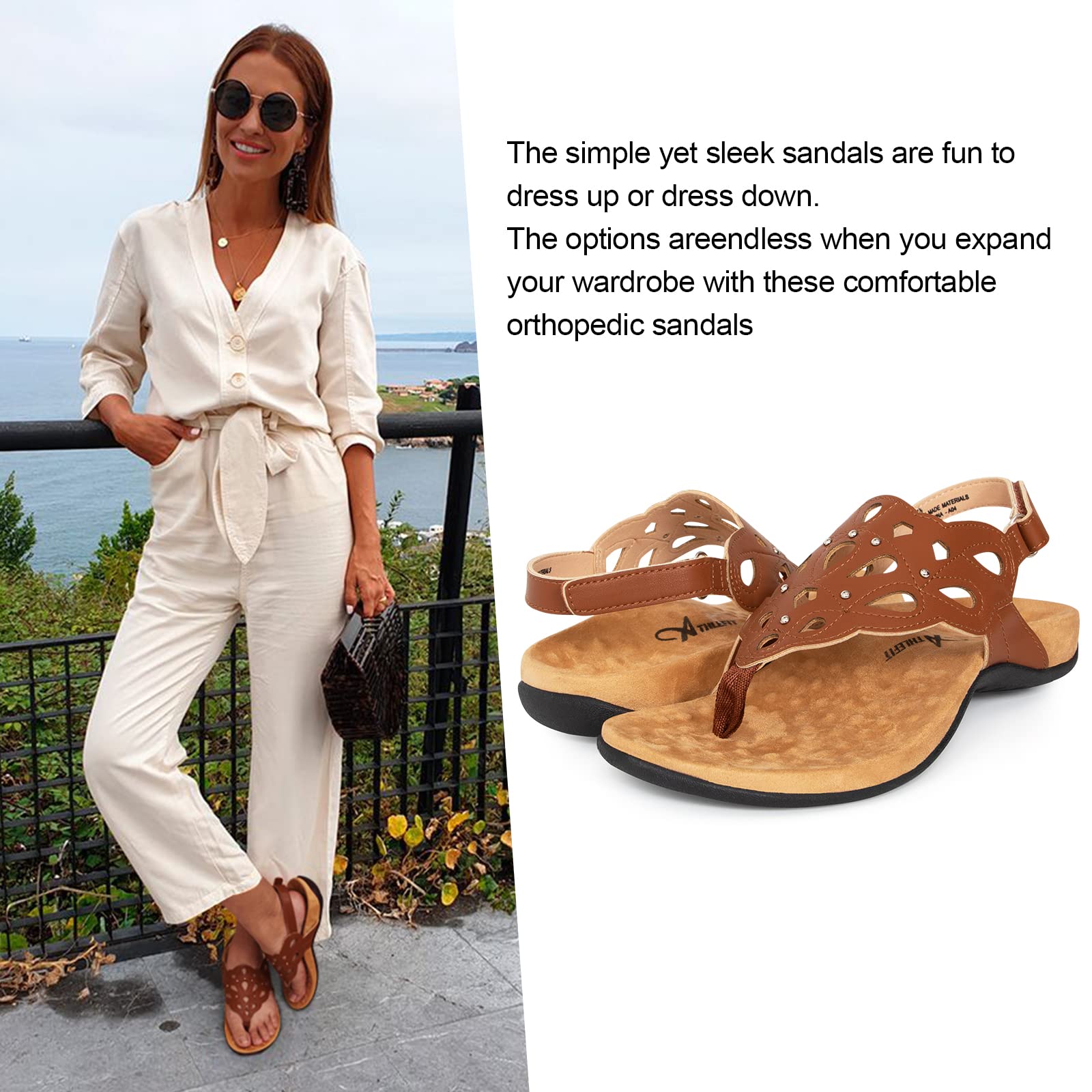Athlefit Women's Arch Support Orthotic Sandals - Comfortable Walking Sandals with Orthopedic Thong Design for Plantar Fasciitis Relief - Perfect for Beach, Pool, and Summer Outdoor Activities