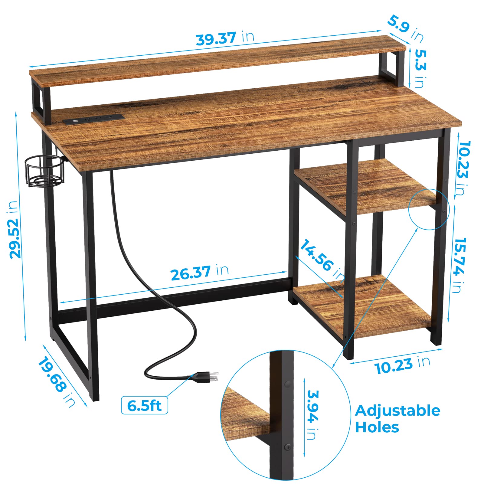 GreenForest 40 Inch Computer Desk with Power Outlets - Ergonomic Home Office Desk with Monitor Stand, Reversible Gaming & Study Desk for Small Spaces, Walnut Finish - Perfect for Remote Work, Online Classes & PC Gaming Setup
