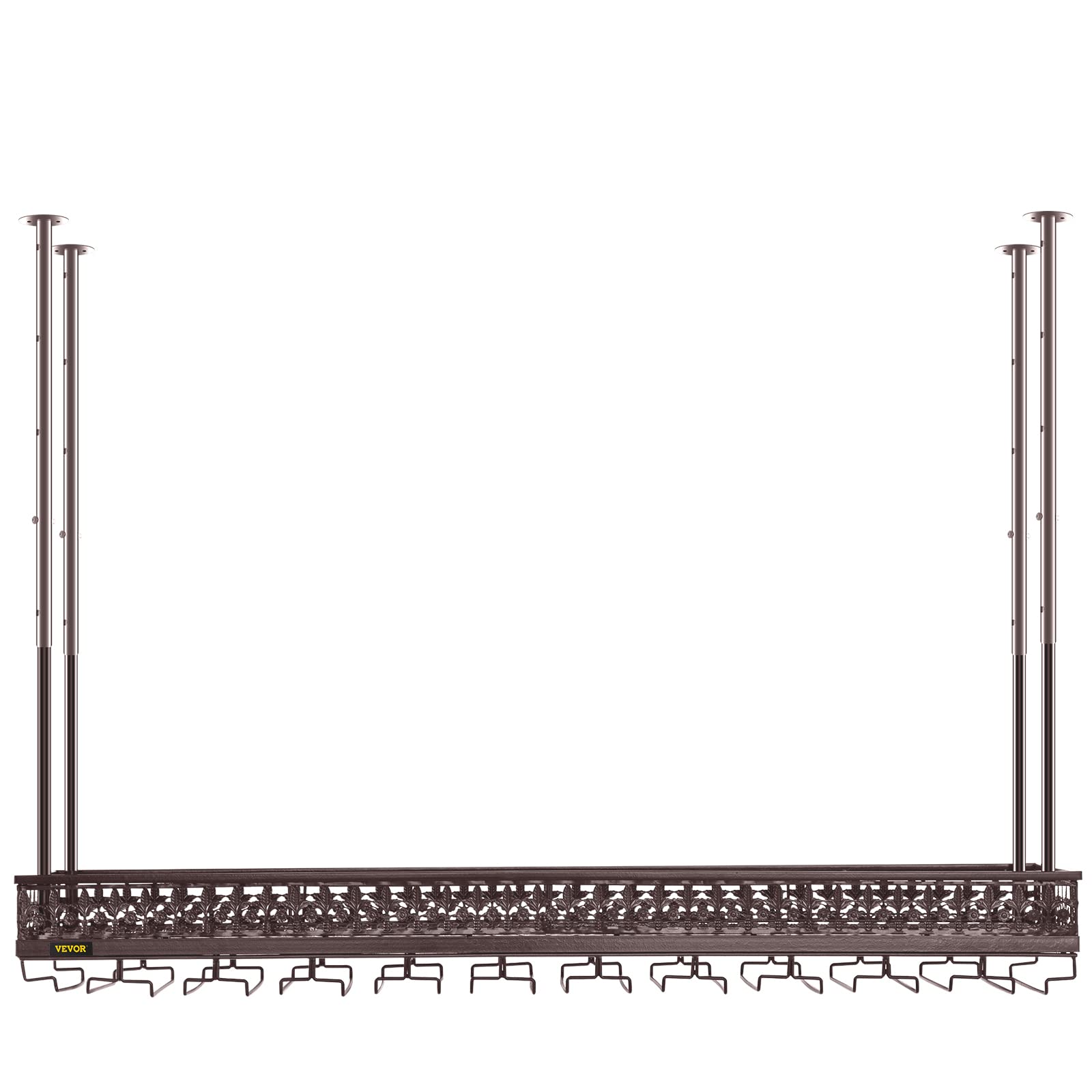 VEVOR Copper Ceiling Wine Glass Rack - 46.9 x 13 Inch Adjustable Height (18.9-35.8 Inch) - Holds 33 Glasses & 33 lbs - Modern Style for Home Bar, Restaurant, or Wine Cellar Storage