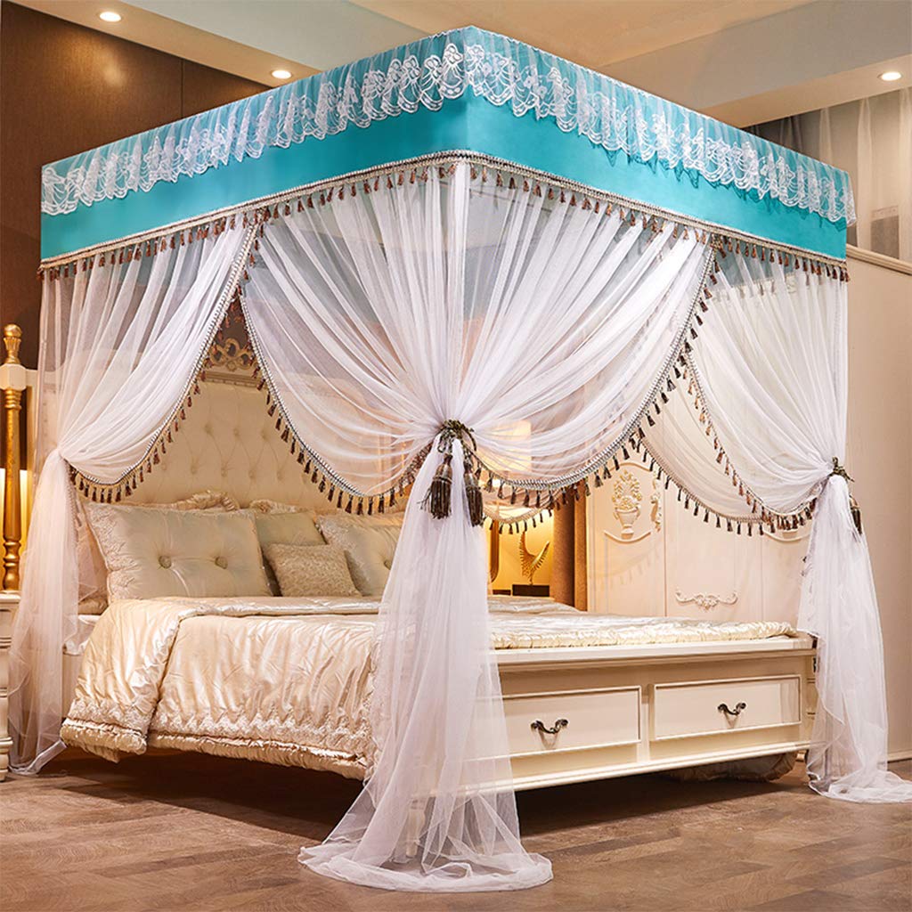 Princess 4-Poster Bed Canopy with Mosquito Net for Girls, Adults & Kids - Twin/Full/Queen/King Size Bed Curtain (Solid Green, Twin) - Perfect for Bedroom Decor, Sleep Protection & Fairy Tale Theme Rooms