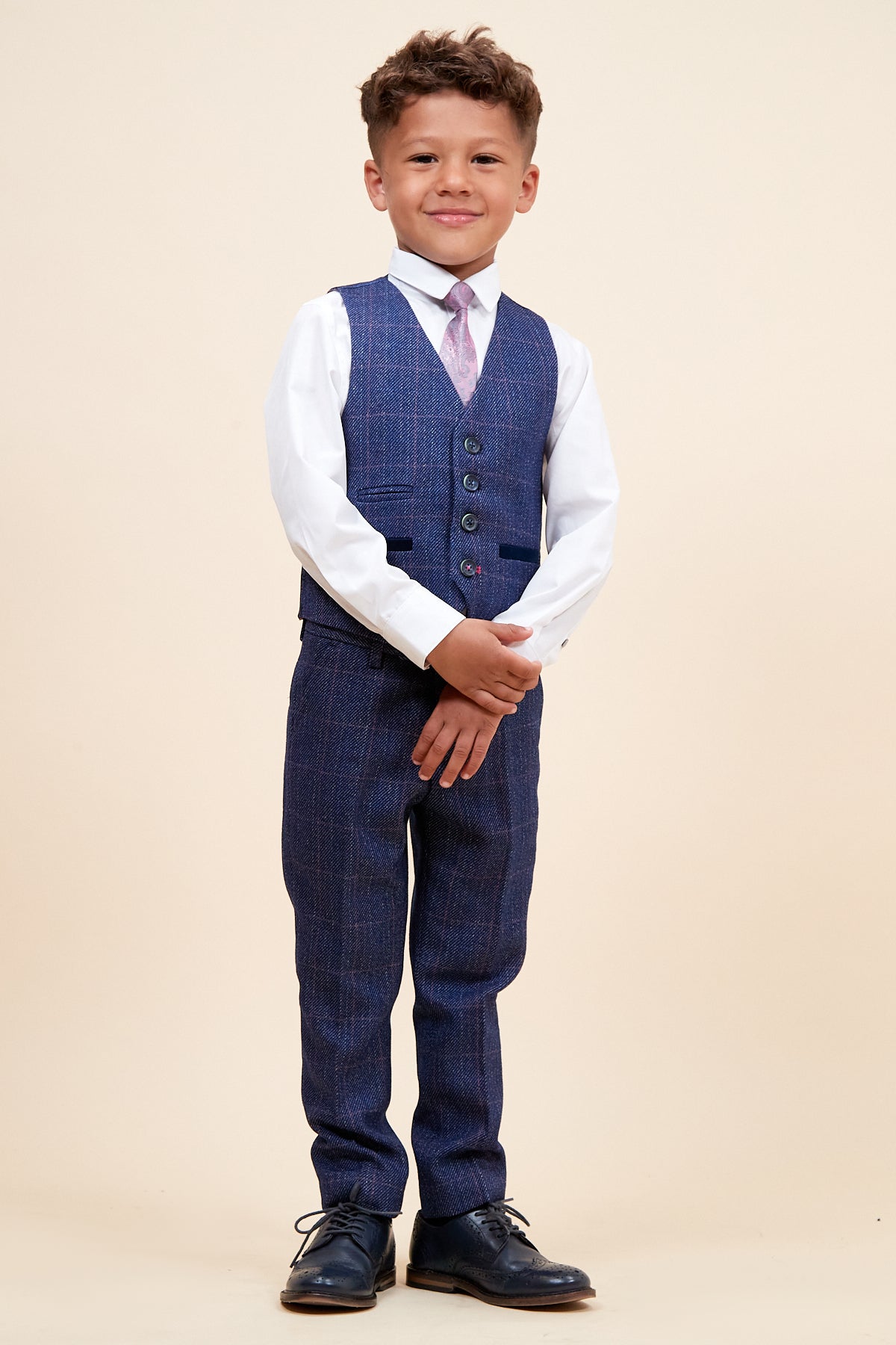 Harry Children's Indigo Tweed Check 3-Piece Suit for Boys | Formal Outfit for Weddings, Parties & Special Occasions