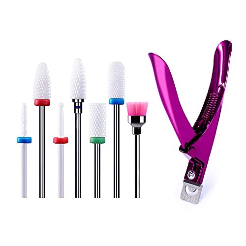 MelodySusie Professional Ceramic Nail Drill Bits Set - 3/32'' (2.35mm) Acrylic Nail File for Manicure, Pedicure & Cuticle Care | Includes Gel Nail Polishing Drill Bits & Acrylic Nail Clippers | Perfect for Salon Professionals & At-Home Nail Care