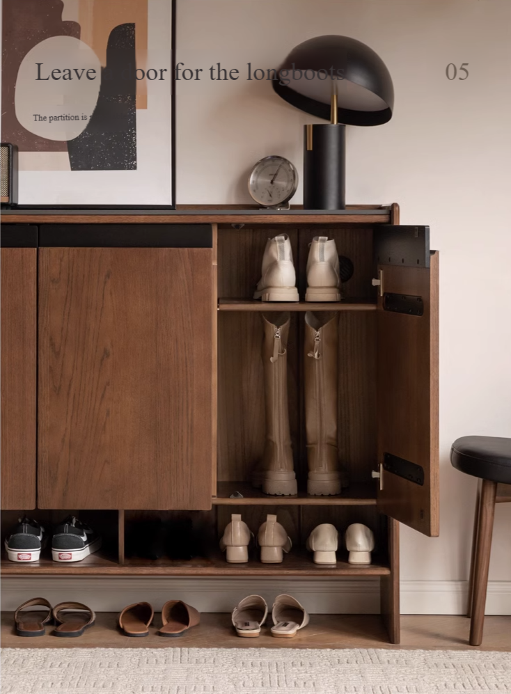 Solid Oak Wood Modern Shoe Rack with Rock Board Design - Stylish Shoe Storage for Entryway, Living Room, or Bedroom Organization