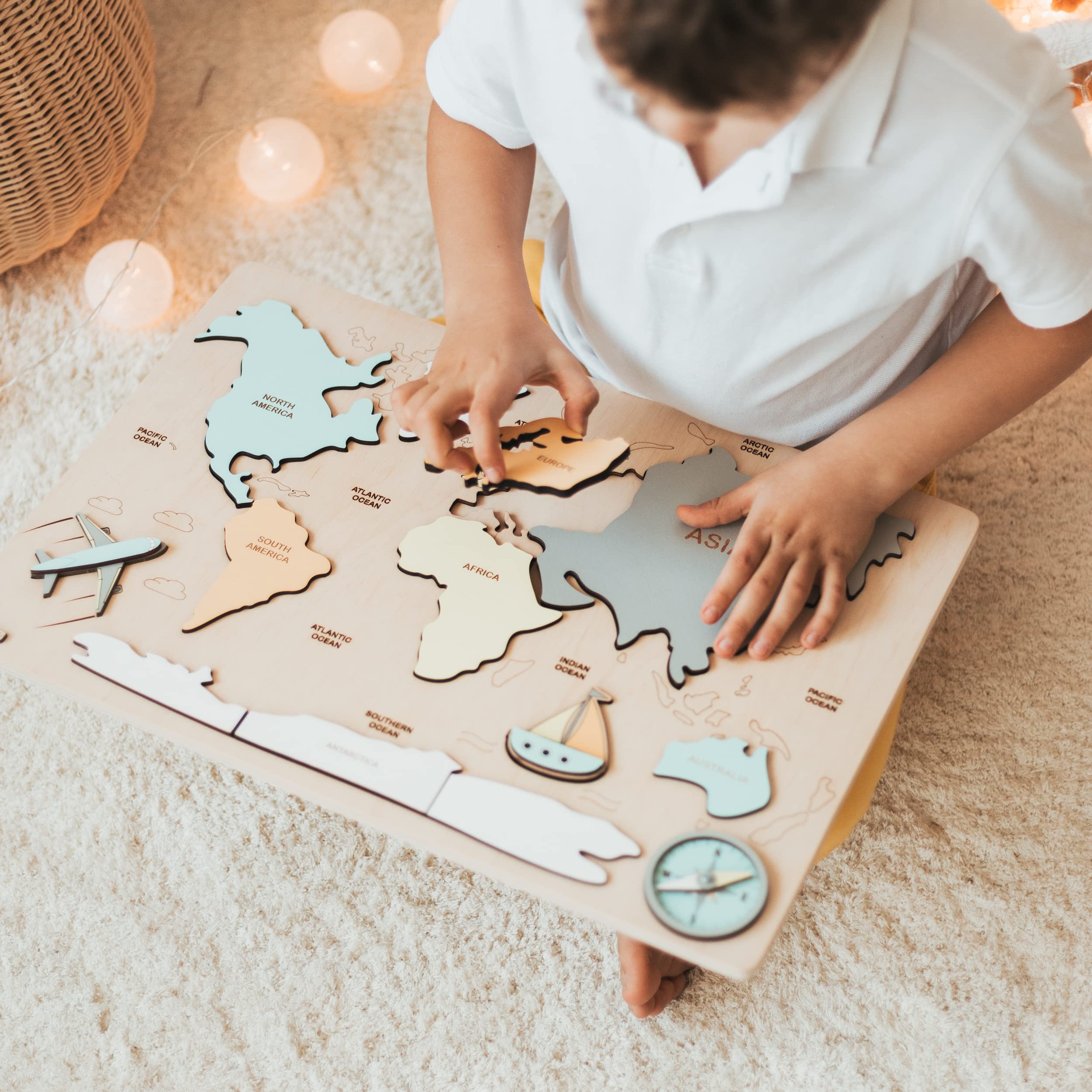Rainbow World Map Puzzle - Educational Wooden Montessori Toy for Kids | Perfect Christmas Gift & Easter Present for Learning Geography & Travel Fun