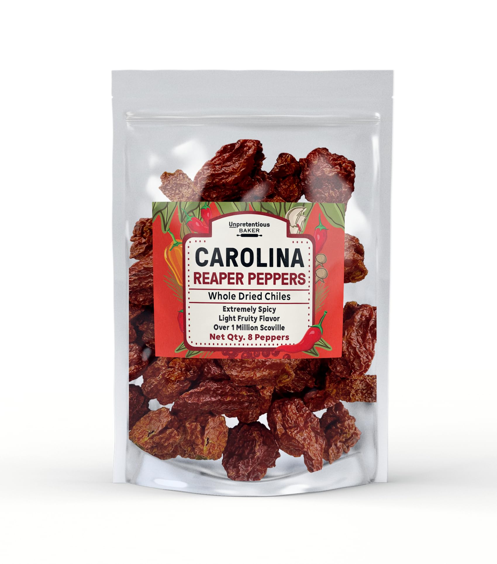 Authentic Whole Dried Carolina Reaper Peppers - 8 Count - World's Hottest Chili (2M+ SHU) - Perfect for Hot Sauce Making, Spicy Cooking & Extreme Chili Challenges