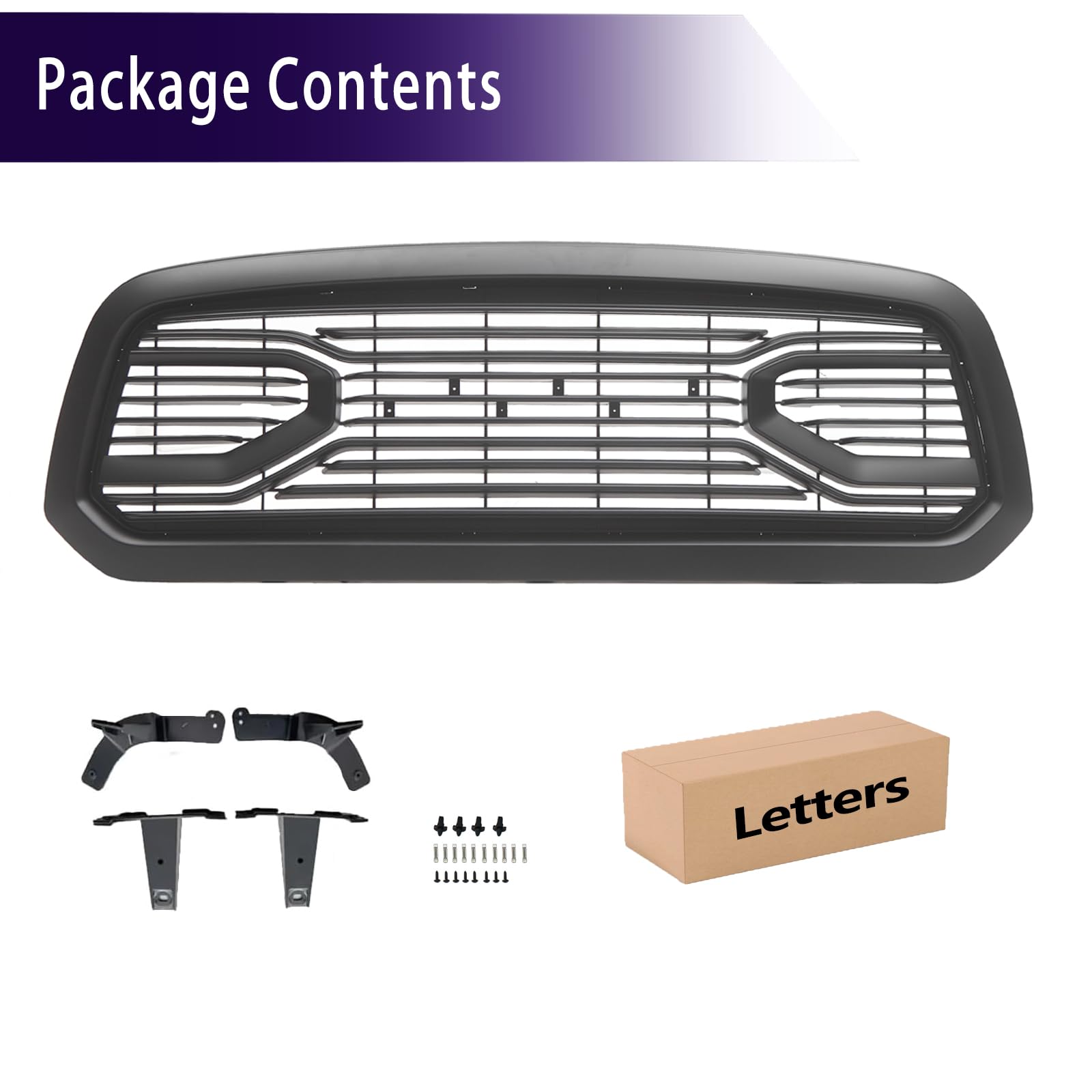 Replacement ABS Grille Compatible with 2013-2018 Ram 1500 Pickup Truck - Big Horn Style Matte Black Horizontal Grill with RAM Letters | Direct Fit Upgrade for Dodge Ram 1500 | Perfect for Off-Roading, Truck Customization & Car Shows