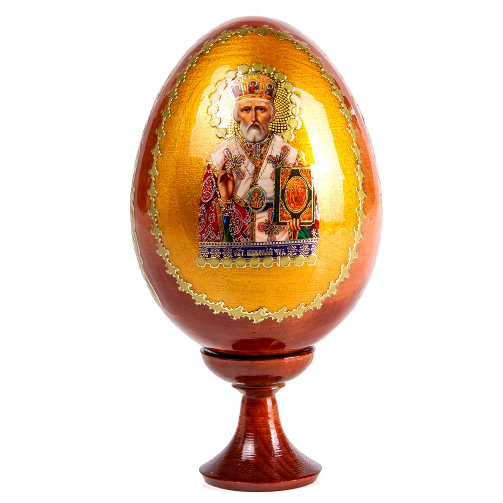 Saint Nicholas Medium Easter Icon Wooden Russian Egg - Handcrafted Religious Decor for Easter, Christmas & Home Blessing - Perfect for Gifts, Church Altars & Holiday Displays