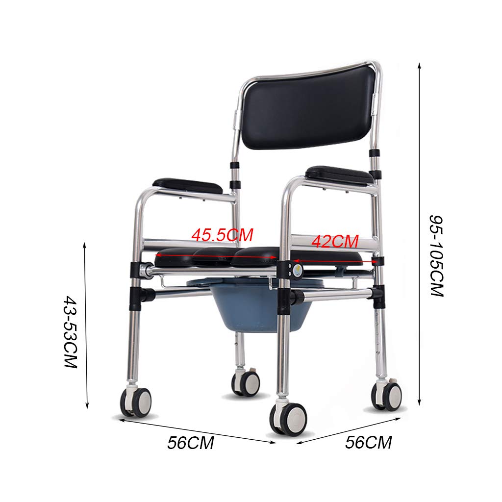 Adjustable Height Bariatric Commode Chair with Wheels & Padded Seat - Mobile Toilet Shower Chair for Adults & Elderly - Easy Tool-Free Assembly for Home Care, Bedside Use & Bathroom Safety