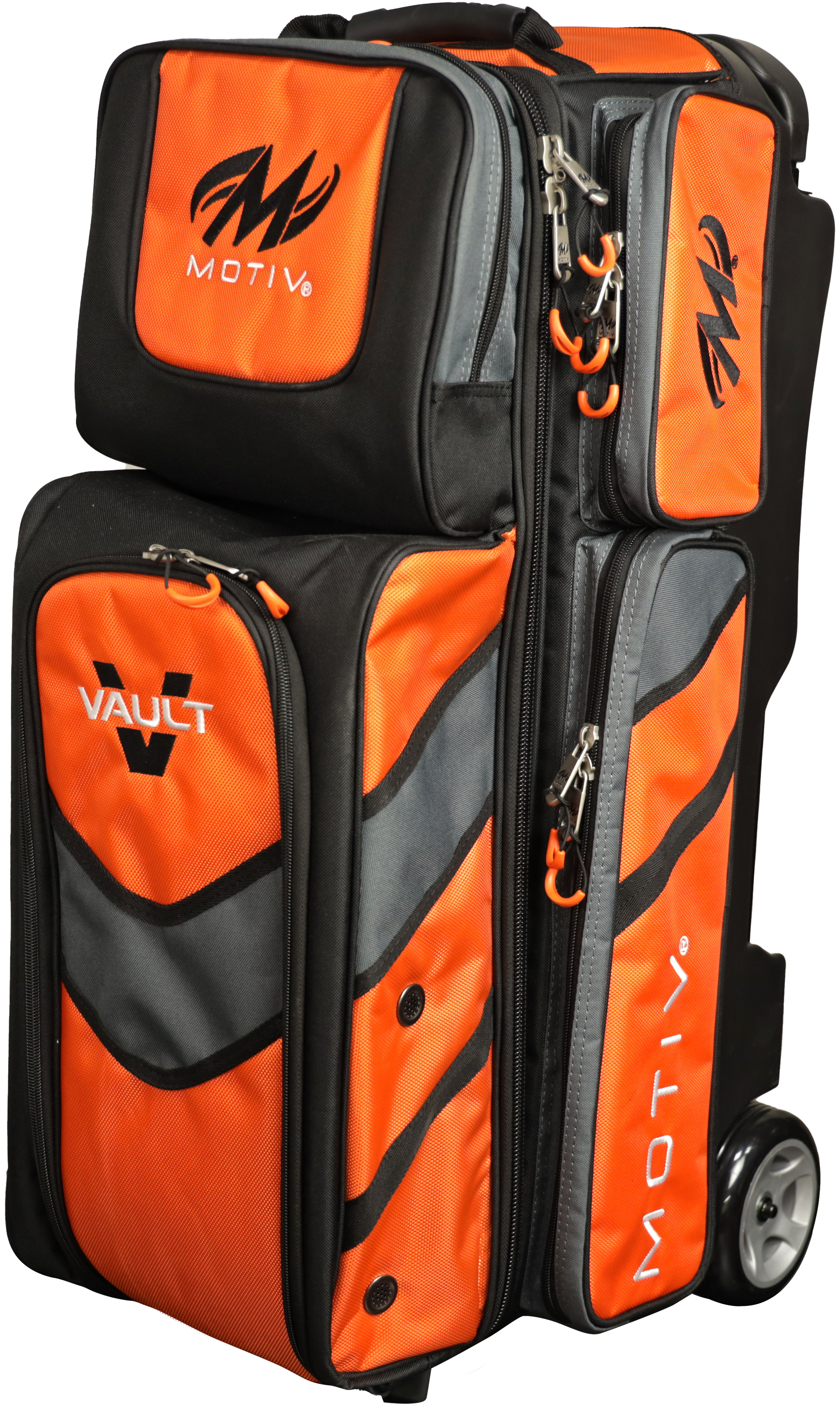 Motiv Vault 3 Ball Triple Roller Tangerine Bowling Bag - Premium Bowling Equipment for League & Tournament Players - Perfect for Bowling Alleys, Practice Sessions & Competitive Play