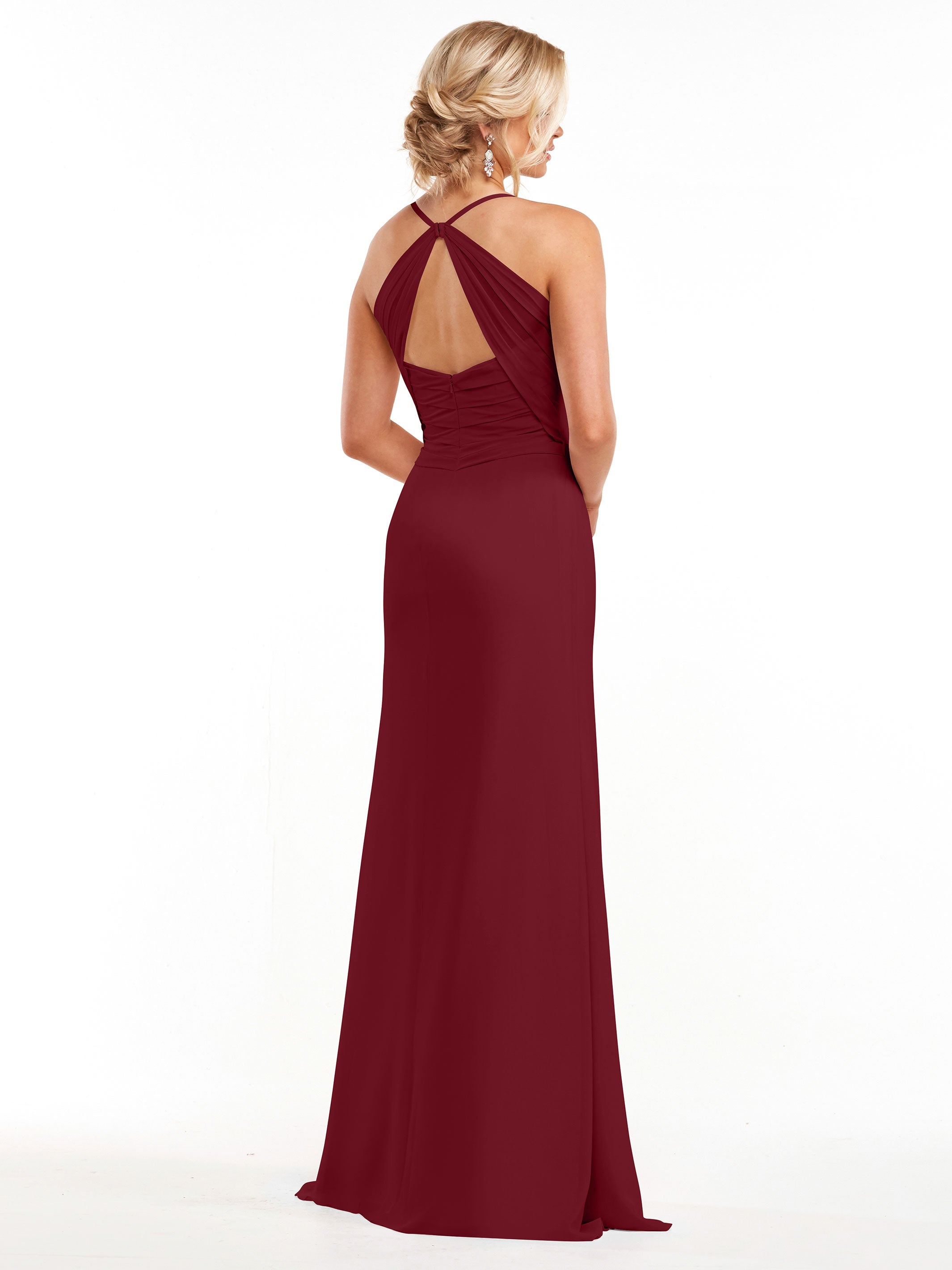 Elegant A-Line Chiffon Bridesmaid Dress with High Slit - 80167 | Flowy Wedding Party Gown for Formal Events & Special Occasions