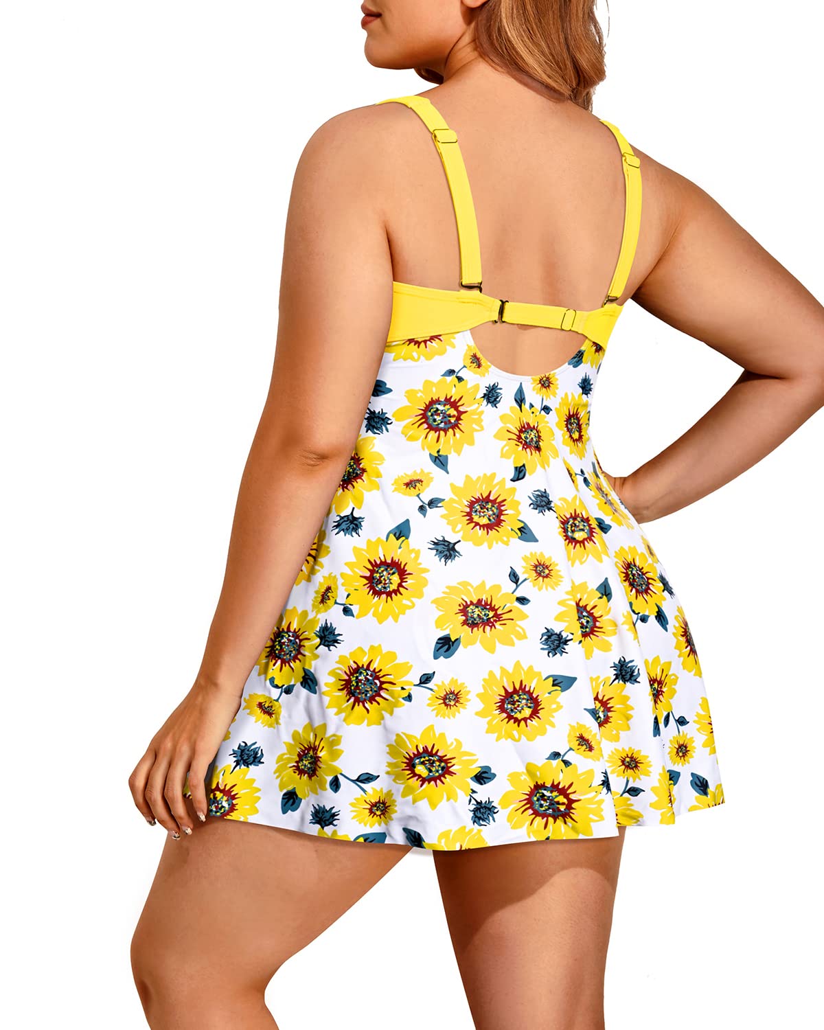 Holipick Plus Size Swim Dress for Women - V Neck One Piece Swimsuit with Skirt Tummy Control Bathing Suit | Beach Vacation, Pool Party, Water Aerobics