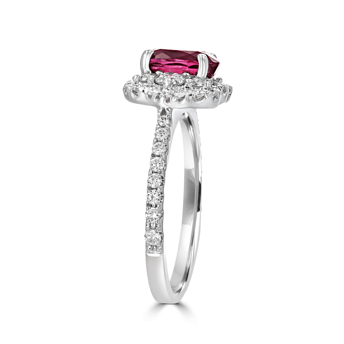 18KT Gold 1.60 CT Ruby & 0.62 CTW Diamond Scallop Cluster Halo Engagement Ring - Perfect for Weddings, Anniversaries & Special Occasions