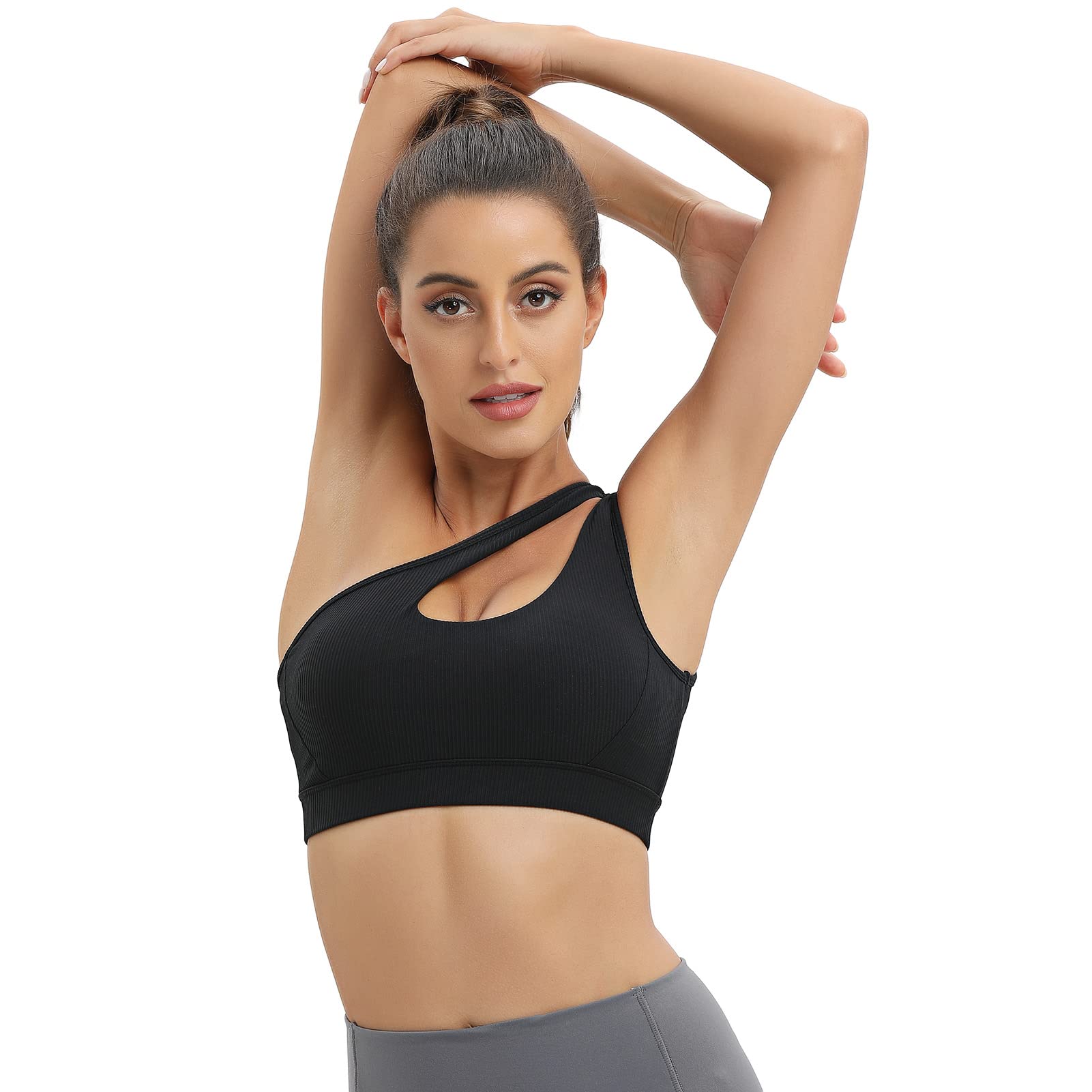 MATHACINO Women's One Shoulder Sports Bra - Sexy & Cute Medium Support Workout Top for Yoga, Gym & Running | Perfect for Fitness, Dance & Active Lifestyle