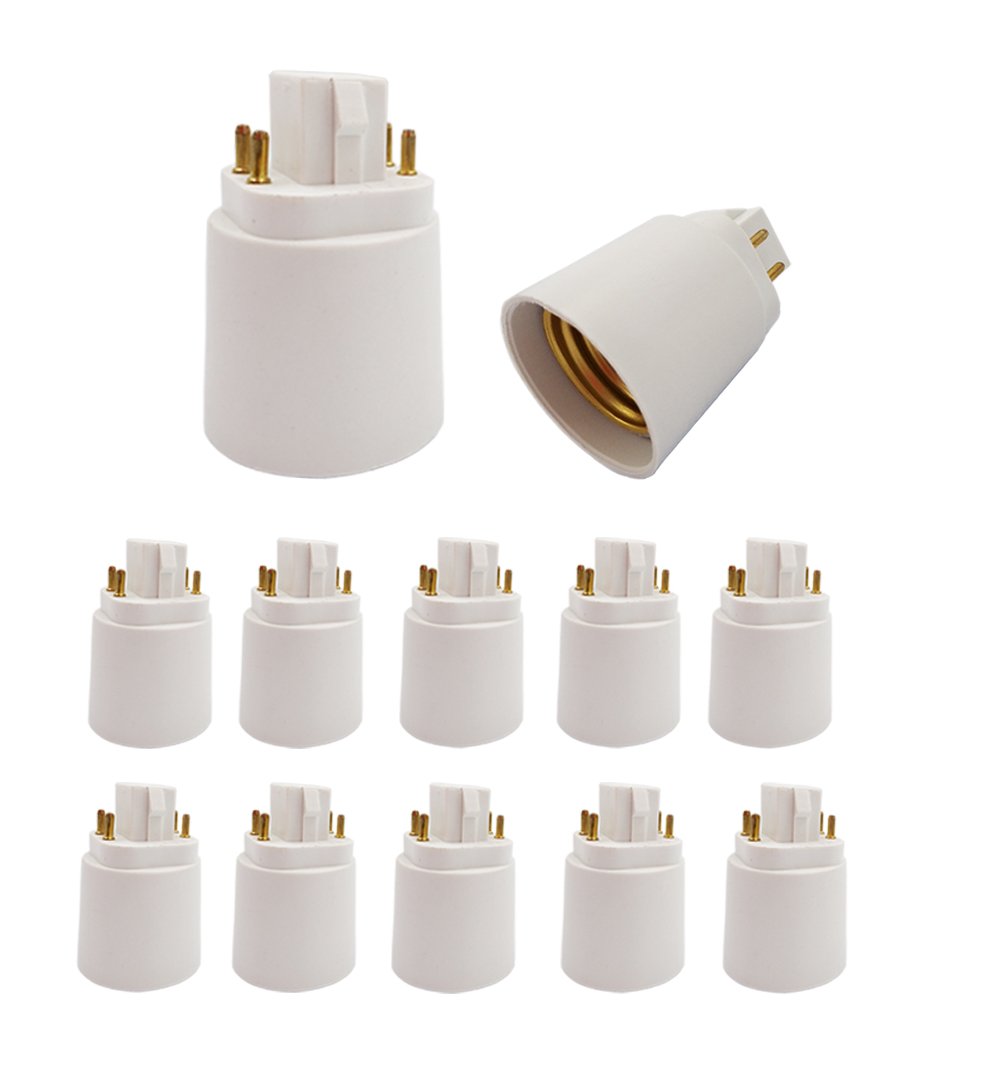 12-Pack E-Simpo 4Pin CFL GX24Q to E26/E27 Medium Screw LED Bulb Socket Adapter - Ballast Bypass Required for LED Conversion - Perfect for Home, Office & Commercial Lighting Upgrades