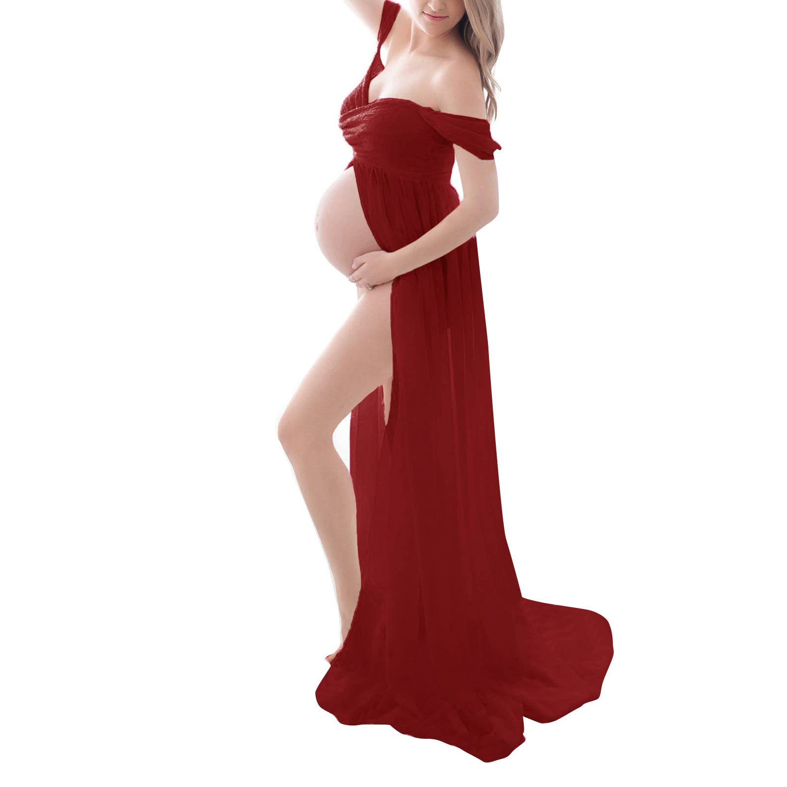 Elegant Short Sleeve Maternity Dress for Pregnancy Photoshoot - Comfortable Solid Color Maxi Dress for Expecting Mothers - Perfect for Summer Maternity Wear, Baby Showers & Special Occasions