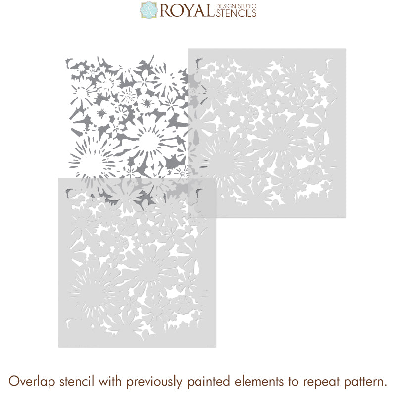 Floral Fireworks Allover Wall Stencil - DIY Home Decor Painting Template for Bedroom, Living Room, Nursery | Reusable Wall Art Design Tool
