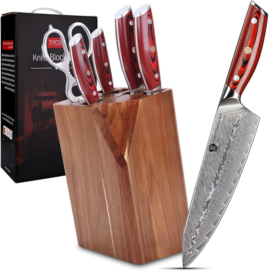 7pcs Knife Block Set Red G10