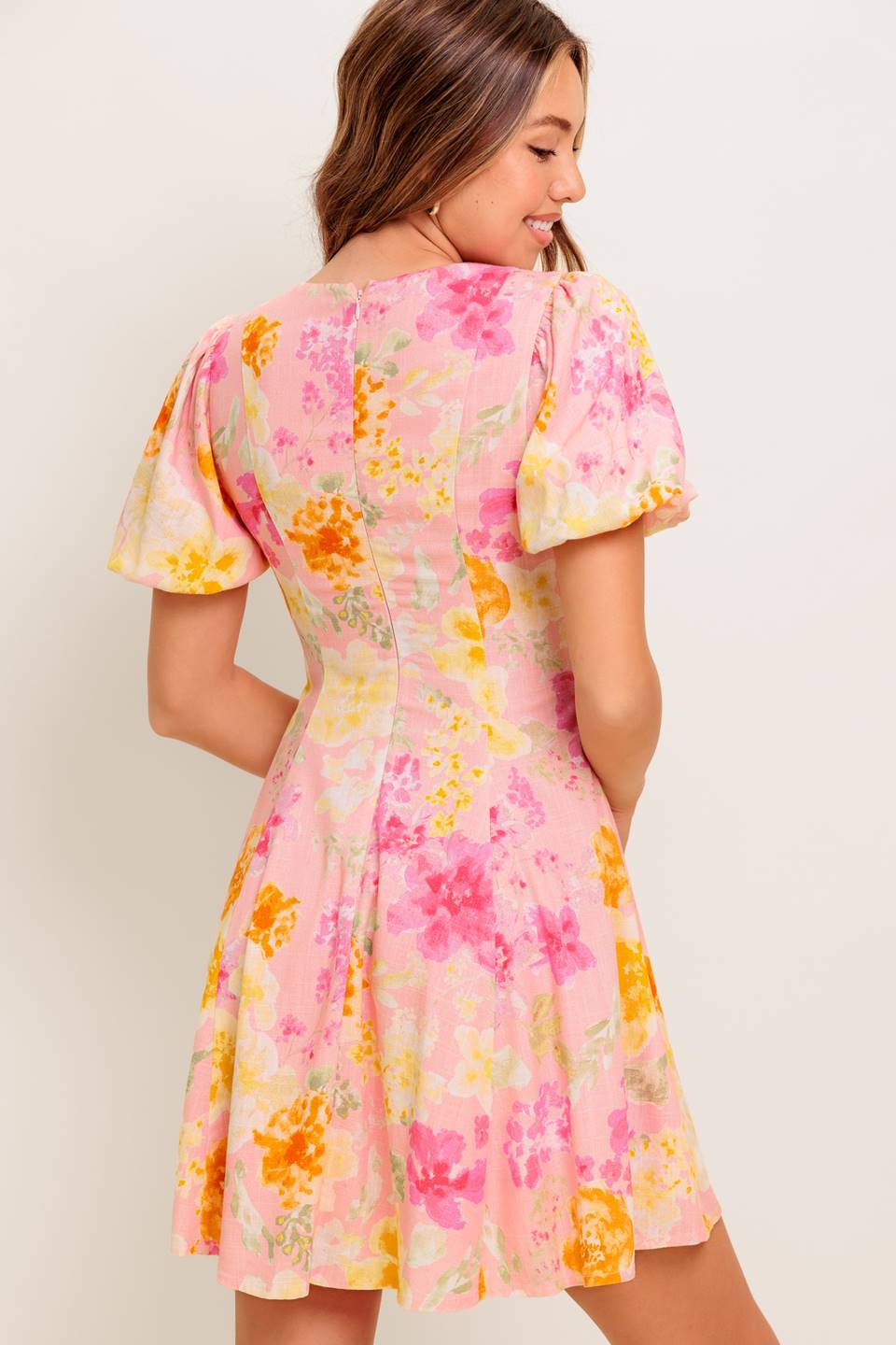 Stylish IZZY Pink Floral Linen Mini Dress for Women - Perfect for Summer Outings, Beach Vacations & Casual Dates