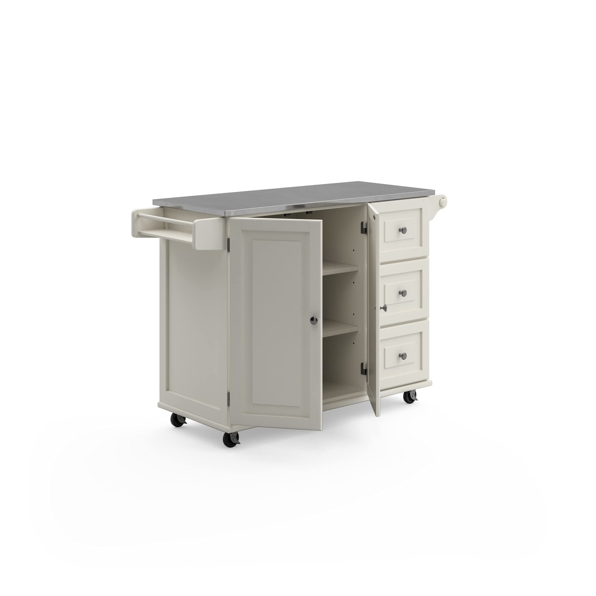 Homestyles Dolly Madison 54-Inch Rolling Kitchen Island with Storage & Towel Rack - Mobile Kitchen Cart for Small Spaces, Off White - Perfect for Apartments, Dorms & Compact Kitchens