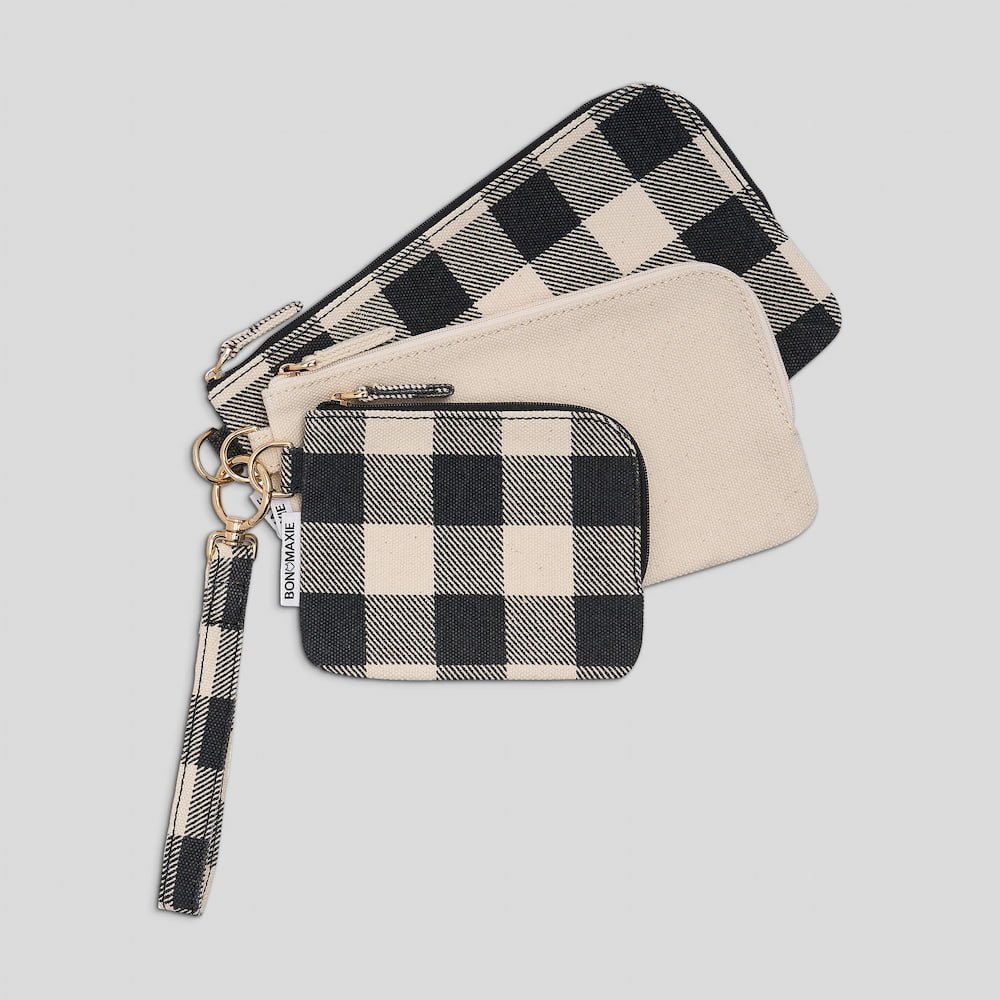 Bag Buddies Organizer Pouch Set - Black Gingham Pattern | Compact Storage for Cosmetics, Stationery & Travel Essentials | Perfect for Handbags, Backpacks & Office Use