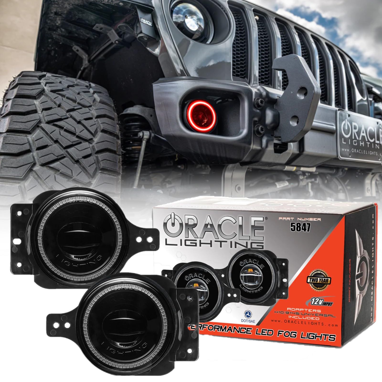 ORACLE Lighting 5847-003 Pair of 20W LED Fog Lights for 2018-2024 Jeep Wrangler JL - Red - Rugged & Durable Off-Road LED Lights - High Performance Lighting for Night Driving & Off-Road Adventures