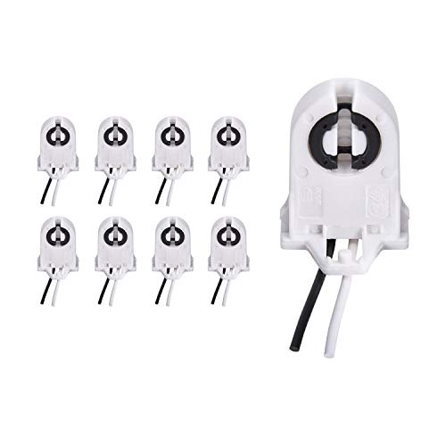 8-Pack JACKYLED Screw Type T8 Lamp Holder with Wires - UL Listed Non-Shunted Tombstone Light Socket for LED Fluorescent Tube Replacements - Perfect for Home, Office, and Commercial Lighting Upgrades