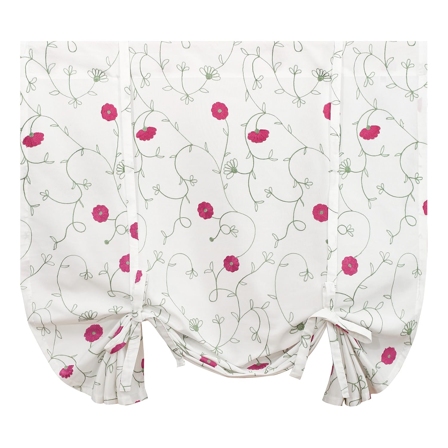 VOGOL Pink Floral Tie-Up Balloon Shades for Bedroom & Living Room - Adjustable Rod Pocket Drapes, Linen Textured Window Panels, 1 Piece (45 x 63 Inches) - Perfect for Nursery, Home Decor & Light Filtering