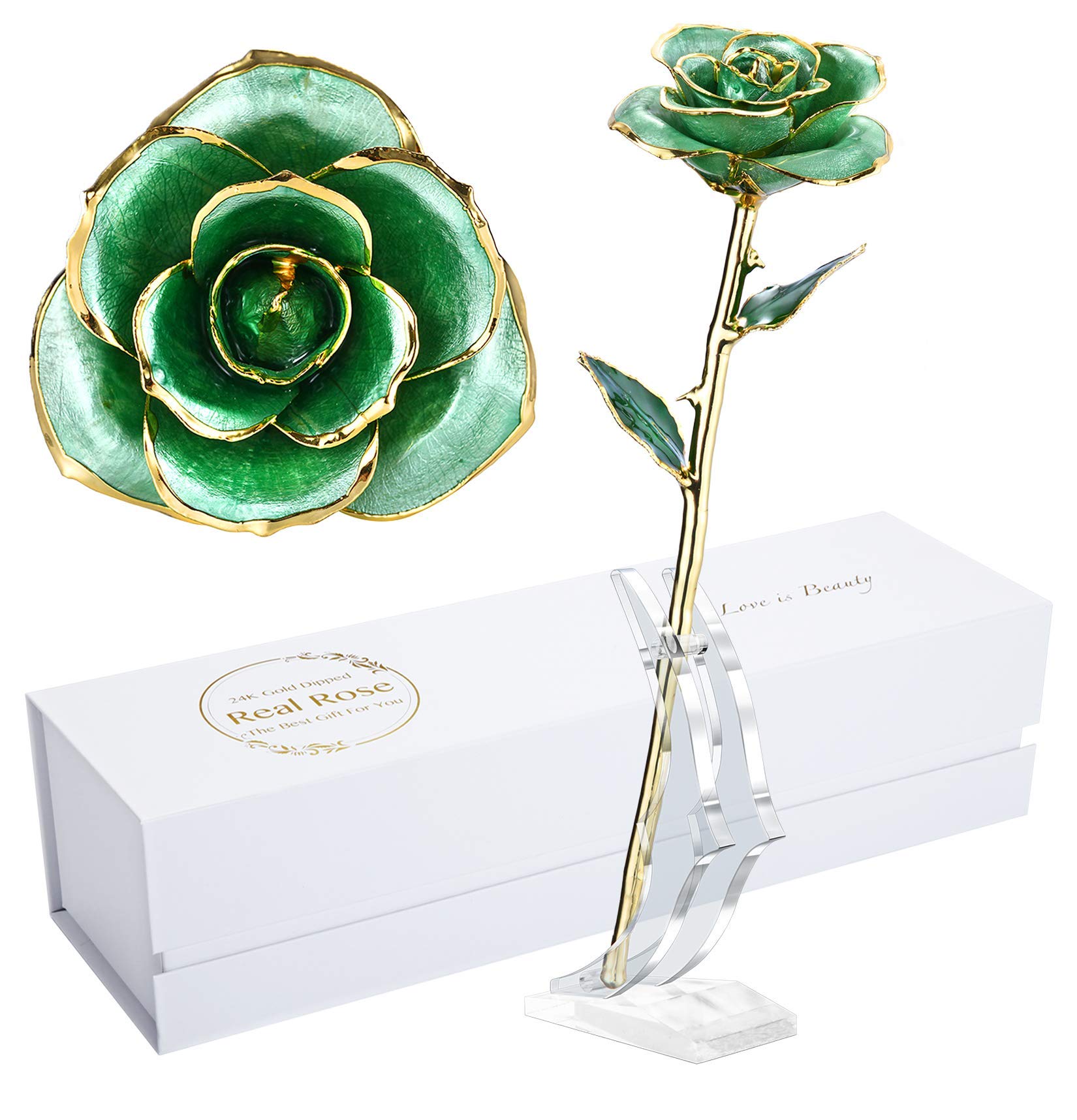24K Gold Plated Real Rose in Glass Dome - Luxury Romantic Gift for Her, Wife, Girlfriend, Anniversary, Valentine's Day - Home Decor & Wedding Table Centerpiece