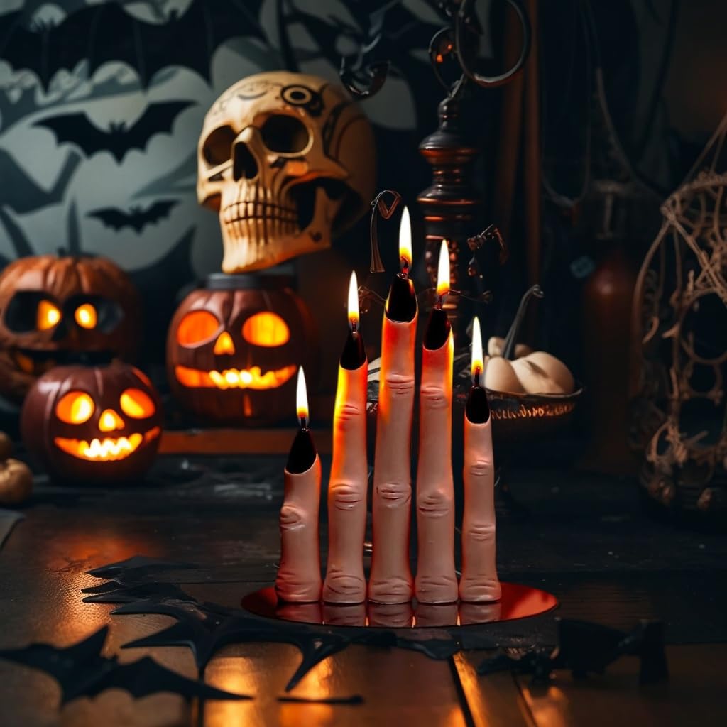 5 PCS Halloween Witch Finger Candles - Gothic Decor for Party & Home
