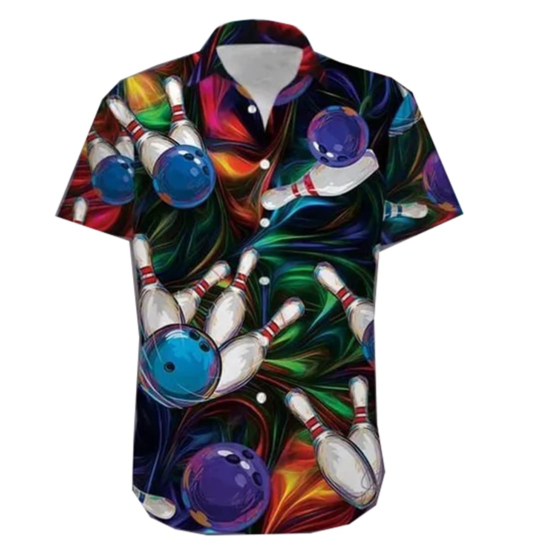 Men's Bowling Pin Hawaiian Shirts - Sporty Short Sleeve Button Down Aloha Shirts for Casual Wear & Summer Vacations