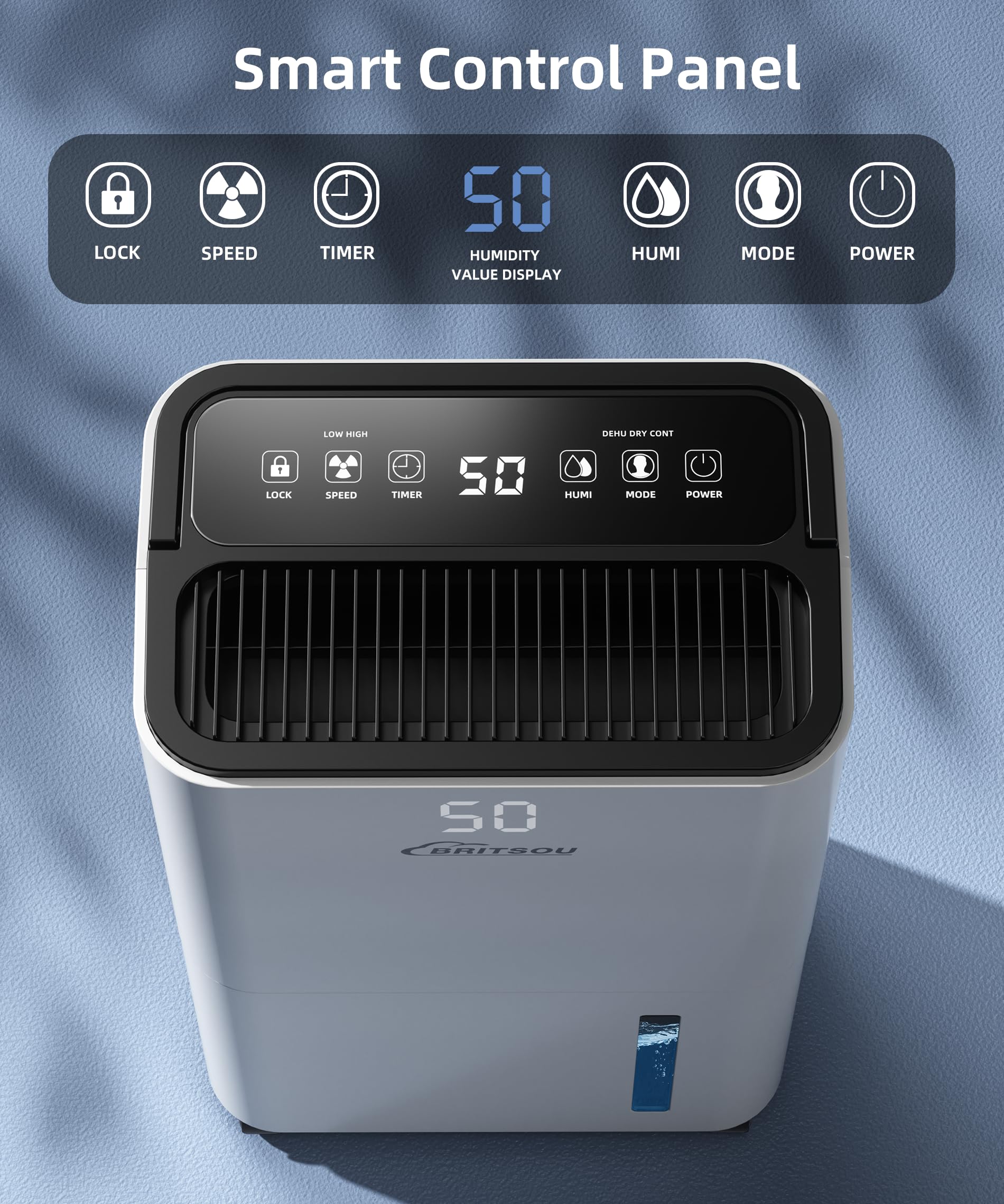 BRITSOU 2000 Sq. Ft Energy Efficient Dehumidifier for Basement & Home - 34 Pint Capacity with Auto Shut Off, 24HR Timer & Drain Hose - Ideal for Damp Basements, Large Rooms & High Humidity Areas