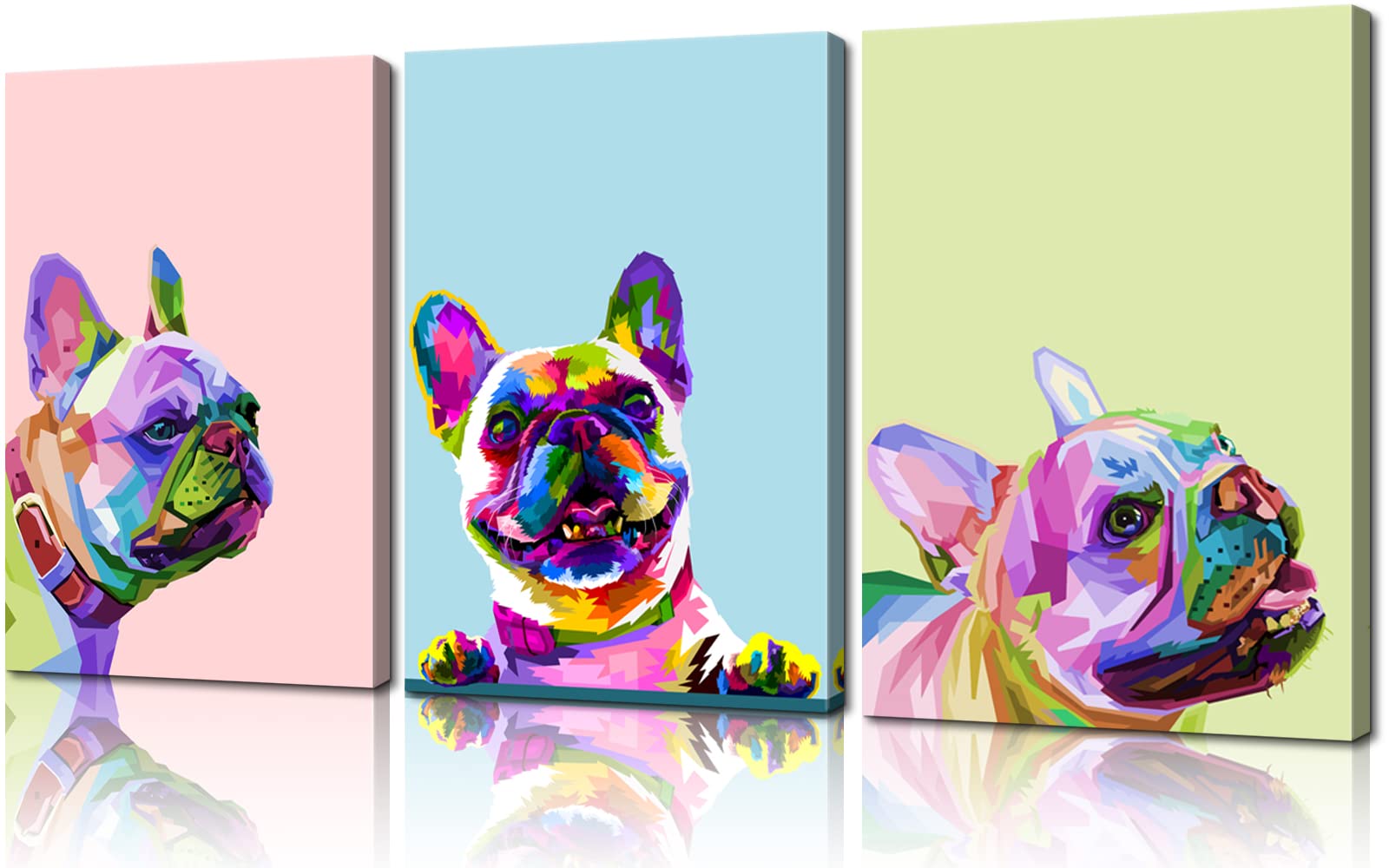 3-Piece Colorful French Bulldog Wall Art Set - 12