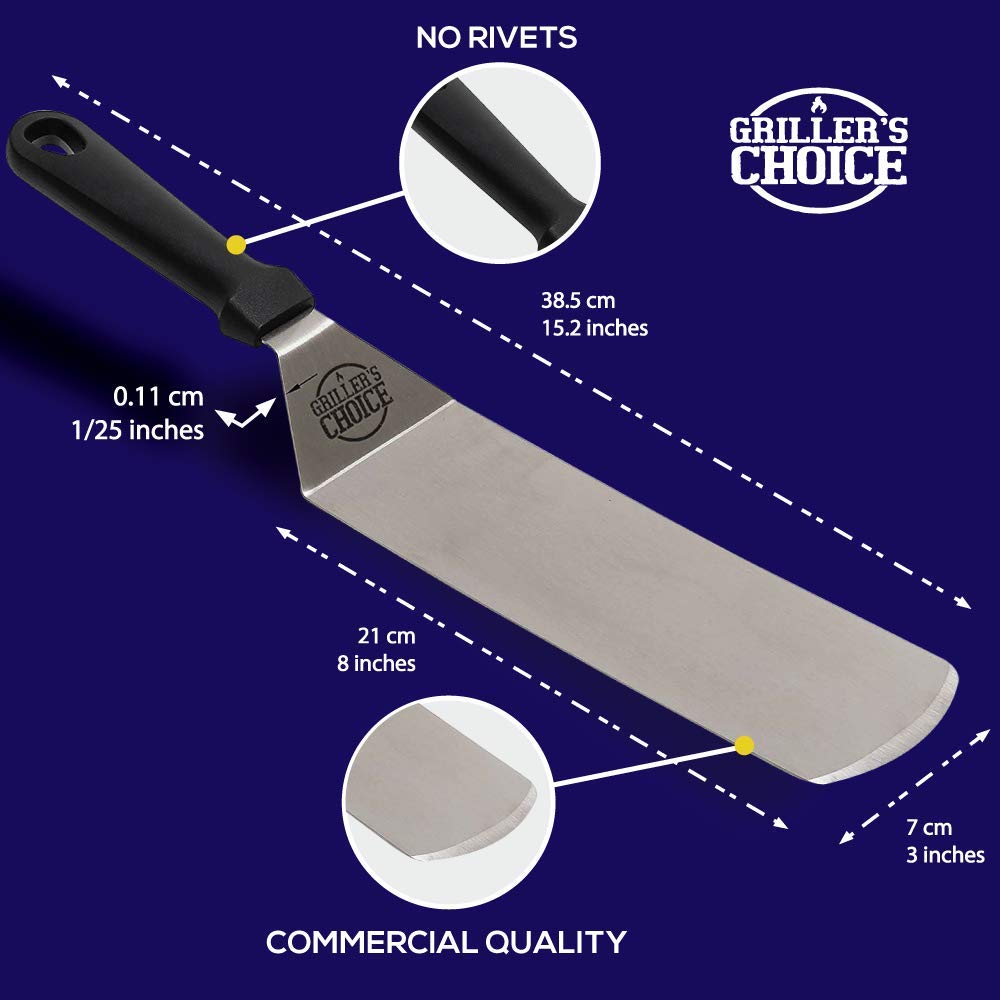 Grillers Choice - Ultimate Griddle Accessories Set - Heavy Duty Stainless Steel Spatula Set for Flat Top Grills, Hibachi & BBQ - Professional Chef Designed - Perfect for Outdoor Cooking, Backyard Grilling & Commercial Use