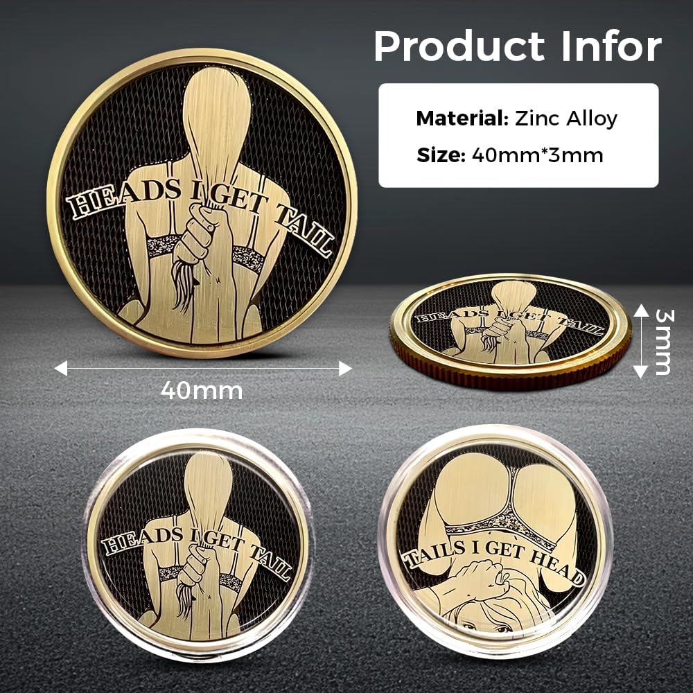 4Pcs Funny Heads and Tails Coins - Double-Sided Sexy Woman Design for Adult Games, Party Challenges & Prank Gifts - Perfect for Couples, Husband, Boyfriend - Great for Bachelor Parties, Drinking Games & Romantic Nights