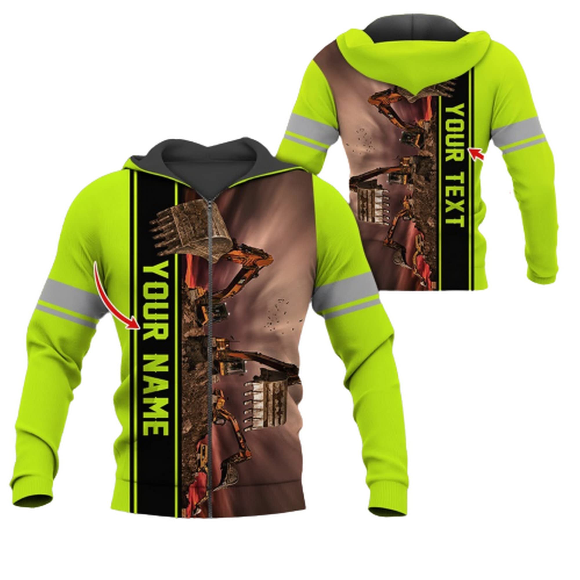 3D Printed Excavator Art Unisex Hoodie - Personalized Pullover Sweatshirt with Front Pocket | Novelty Zip-Up Hooded Gifts for Men & Women | Perfect for Christmas, Birthday & Construction Enthusiasts | ZDHD16482