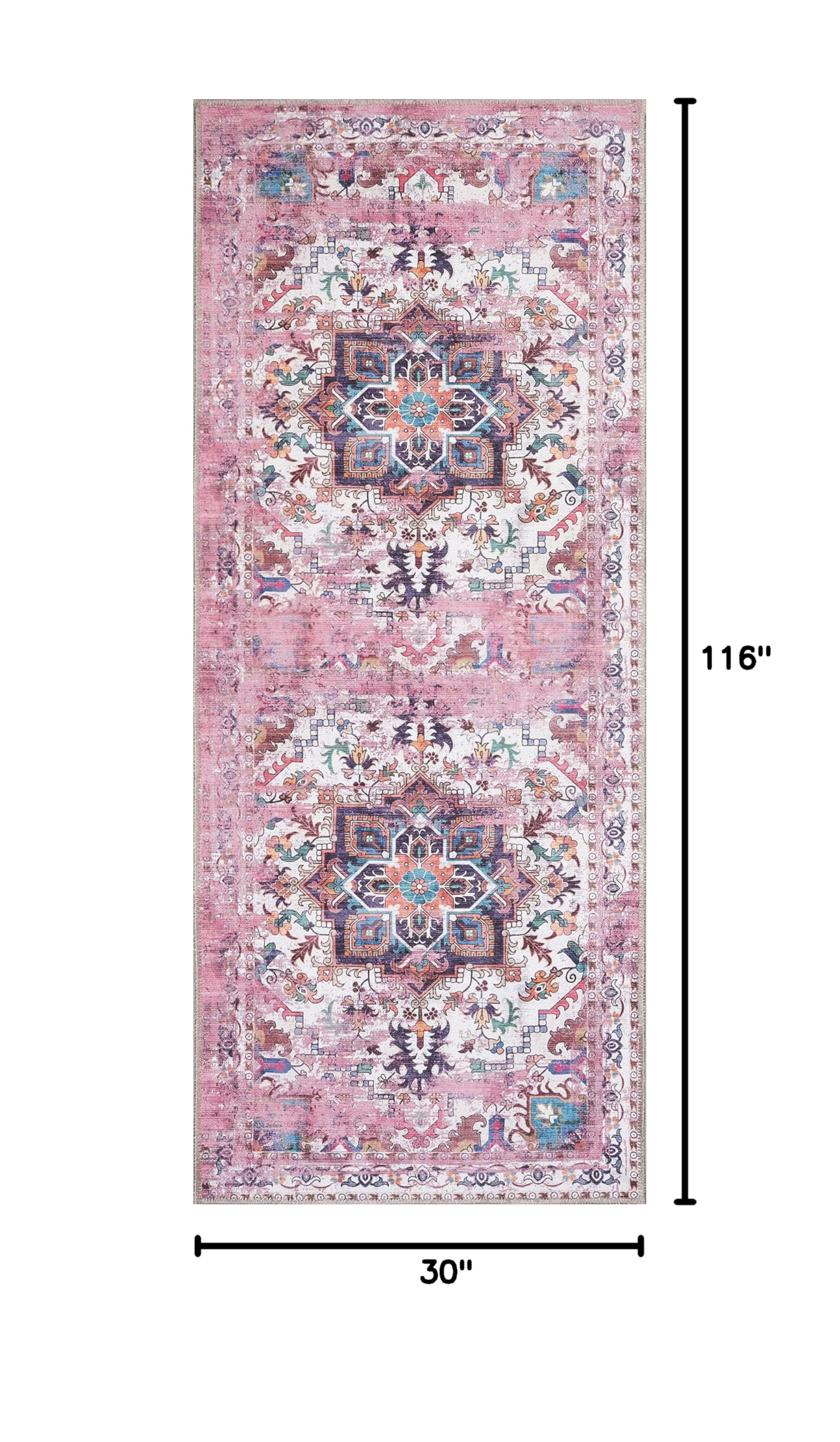 GLN Rugs Traditional Collection - Machine Washable Non-Slip Low Pile Chenille Area Rug for Living Room, Bedroom & Kitchen (2'6